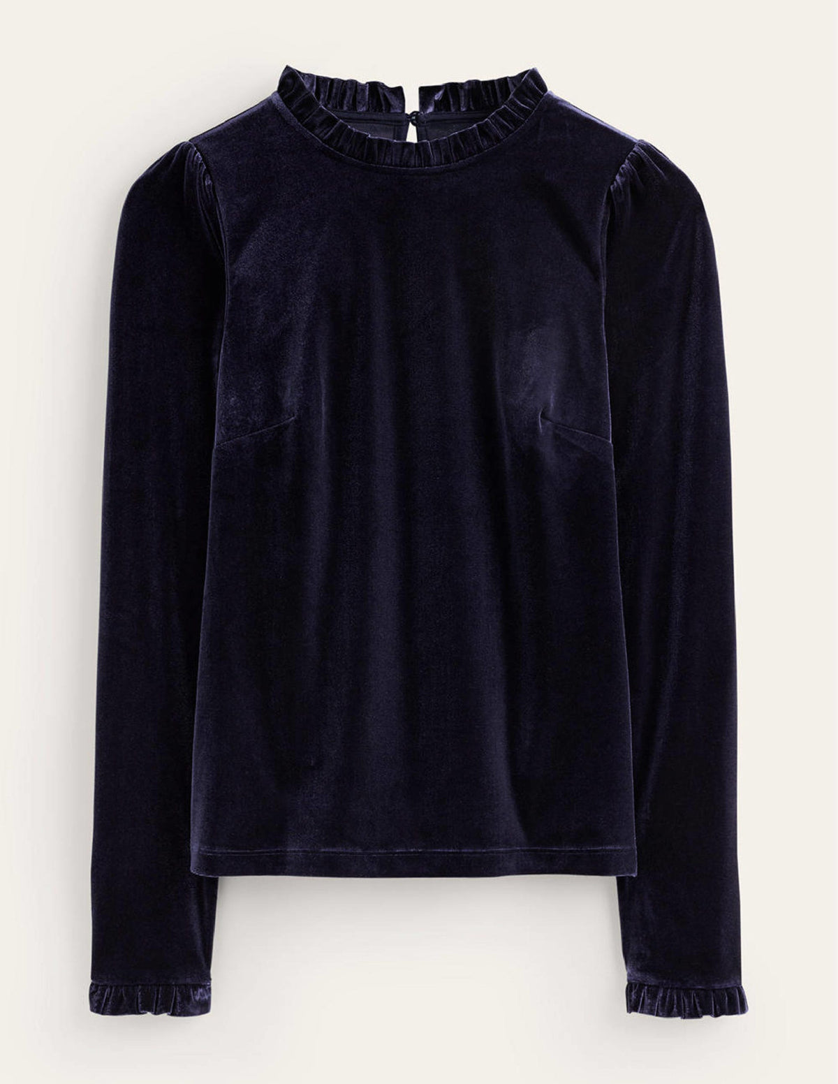 Velvet Frill-Trim Top-Navy - Image 5