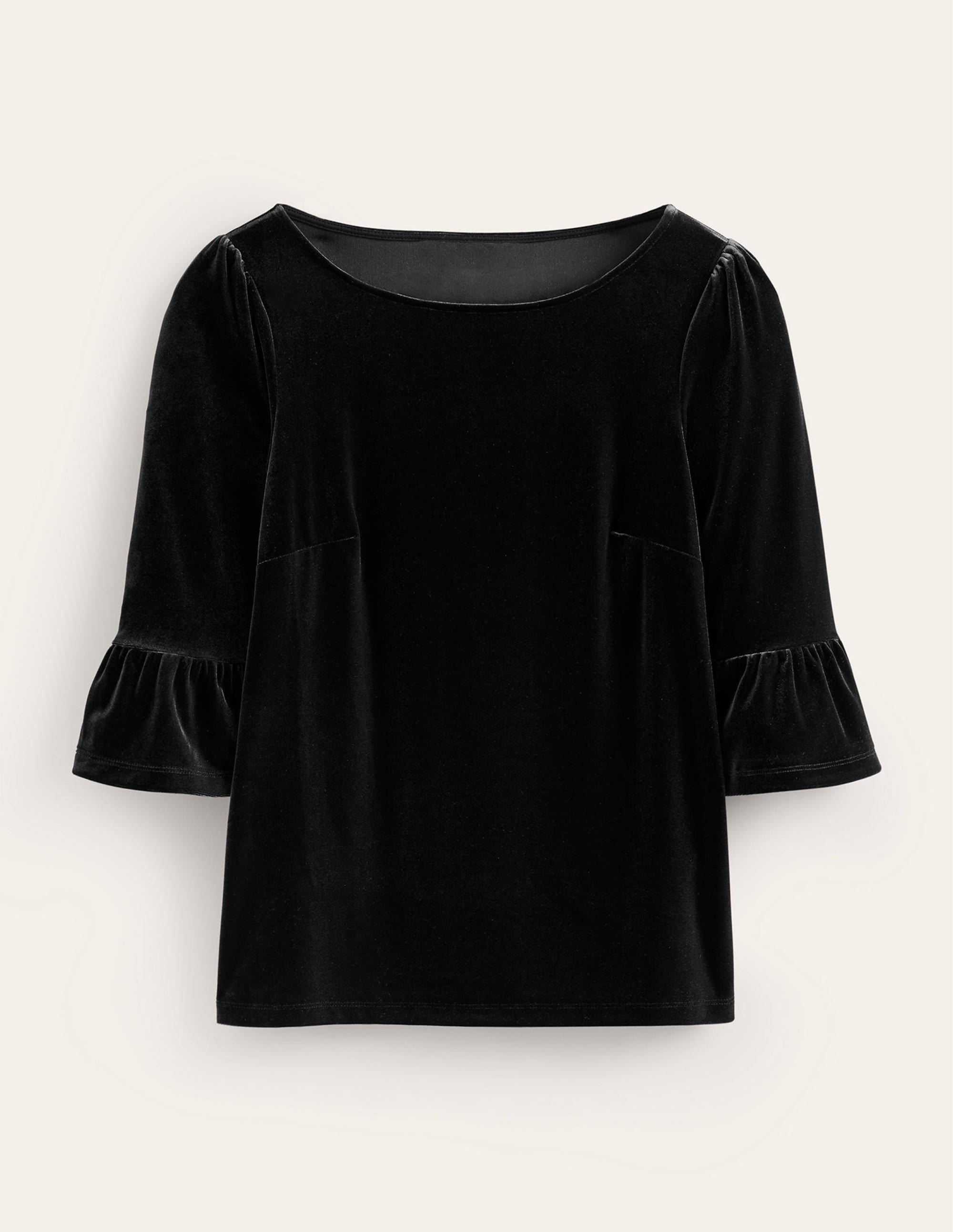 Velvet Ruffle Cuff Top-Black - Image 5