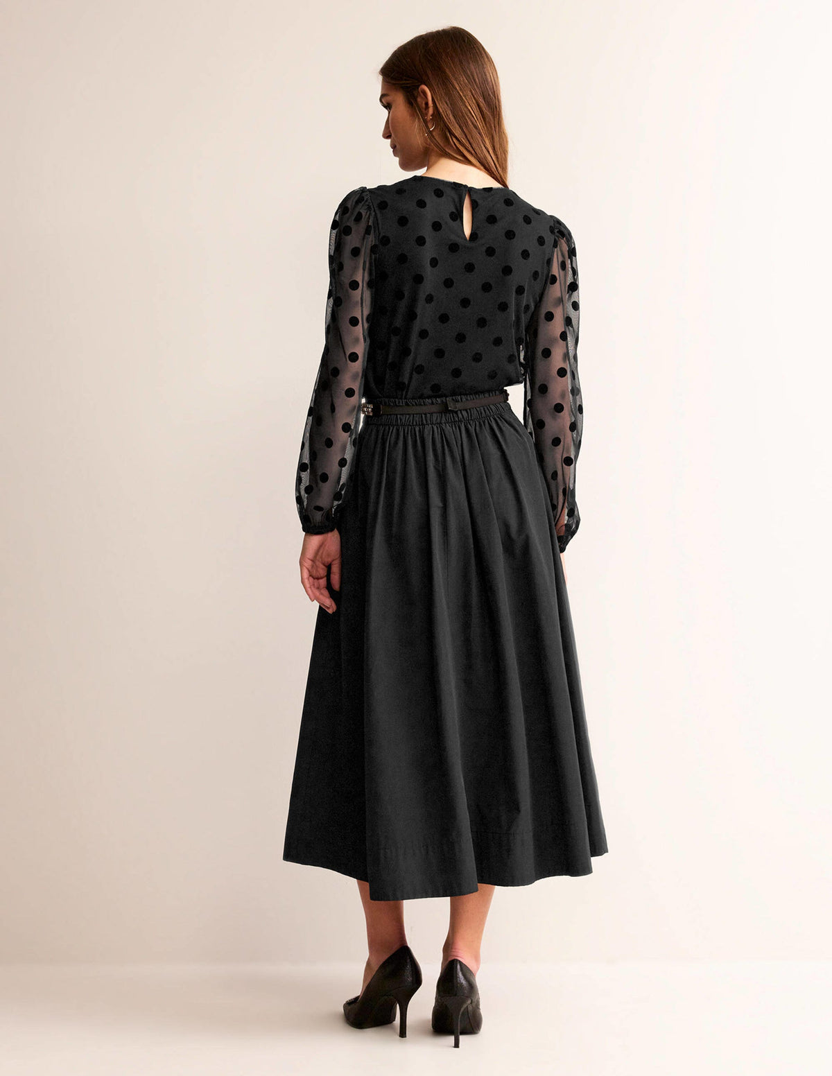 Puff-Sleeve Spotty Tulle Top-Black - Image 6