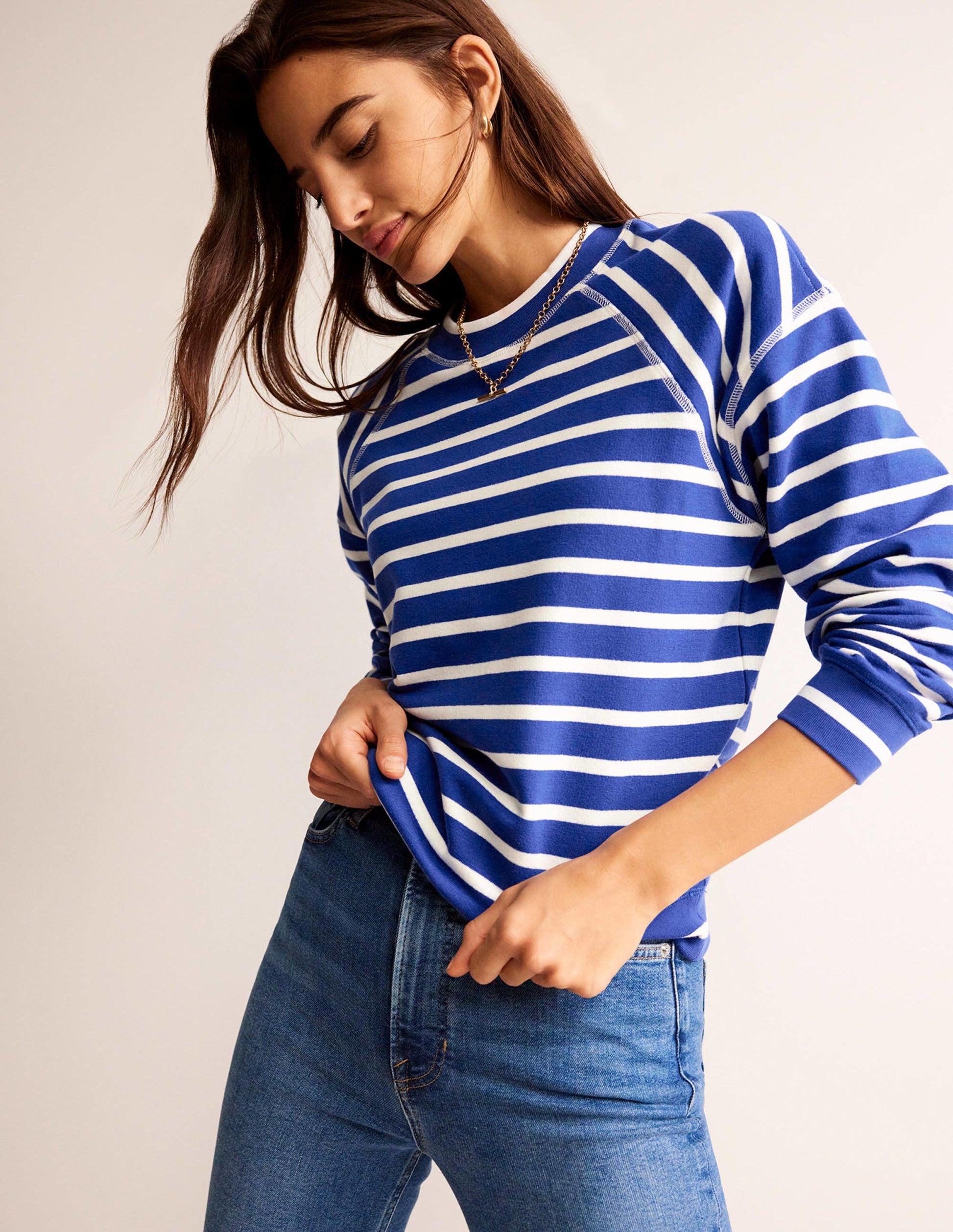 Striped Raglan Sweatshirt-Surf the Web, Ivory-1