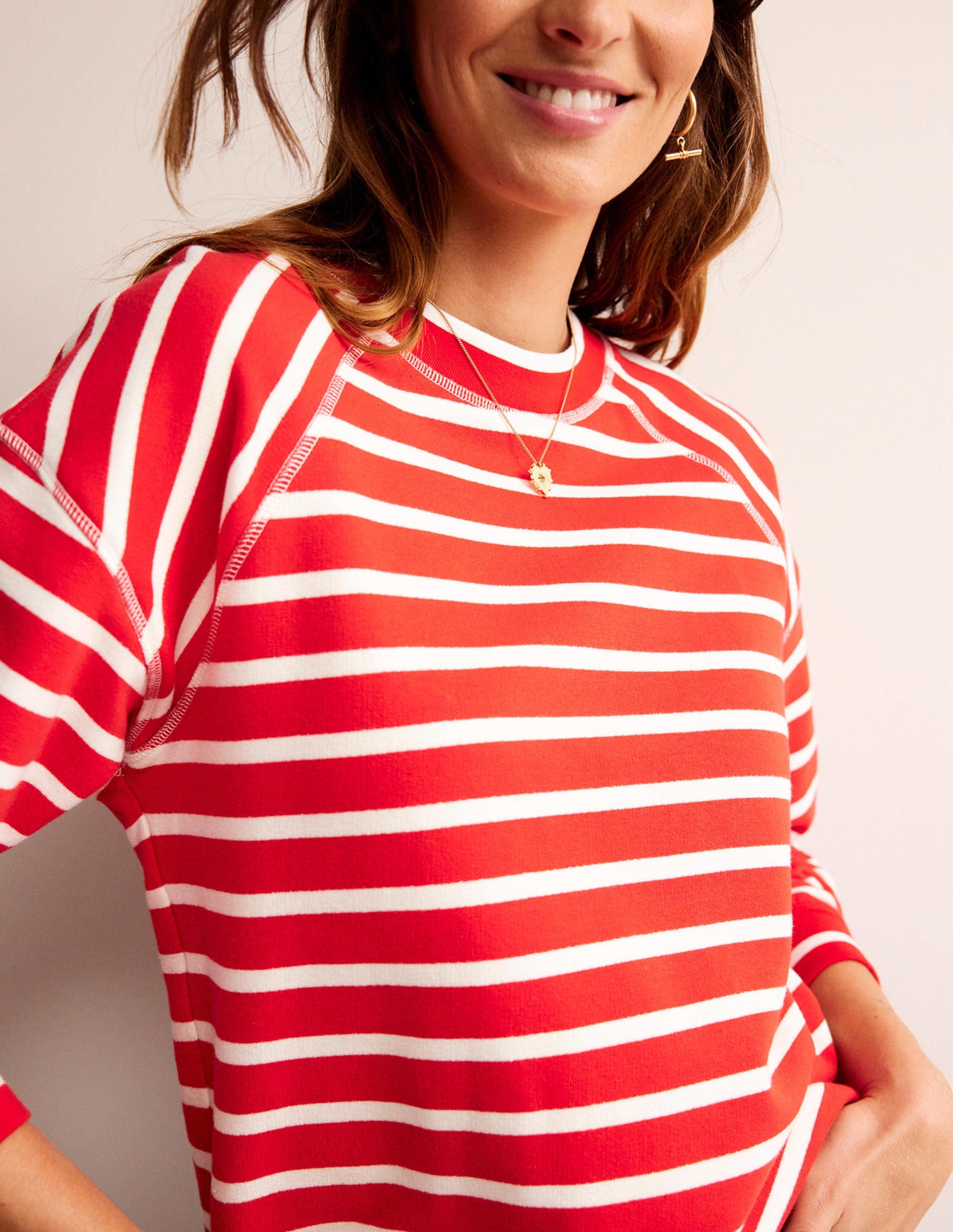 Striped Raglan Sweatshirt-Red, Ivory-2