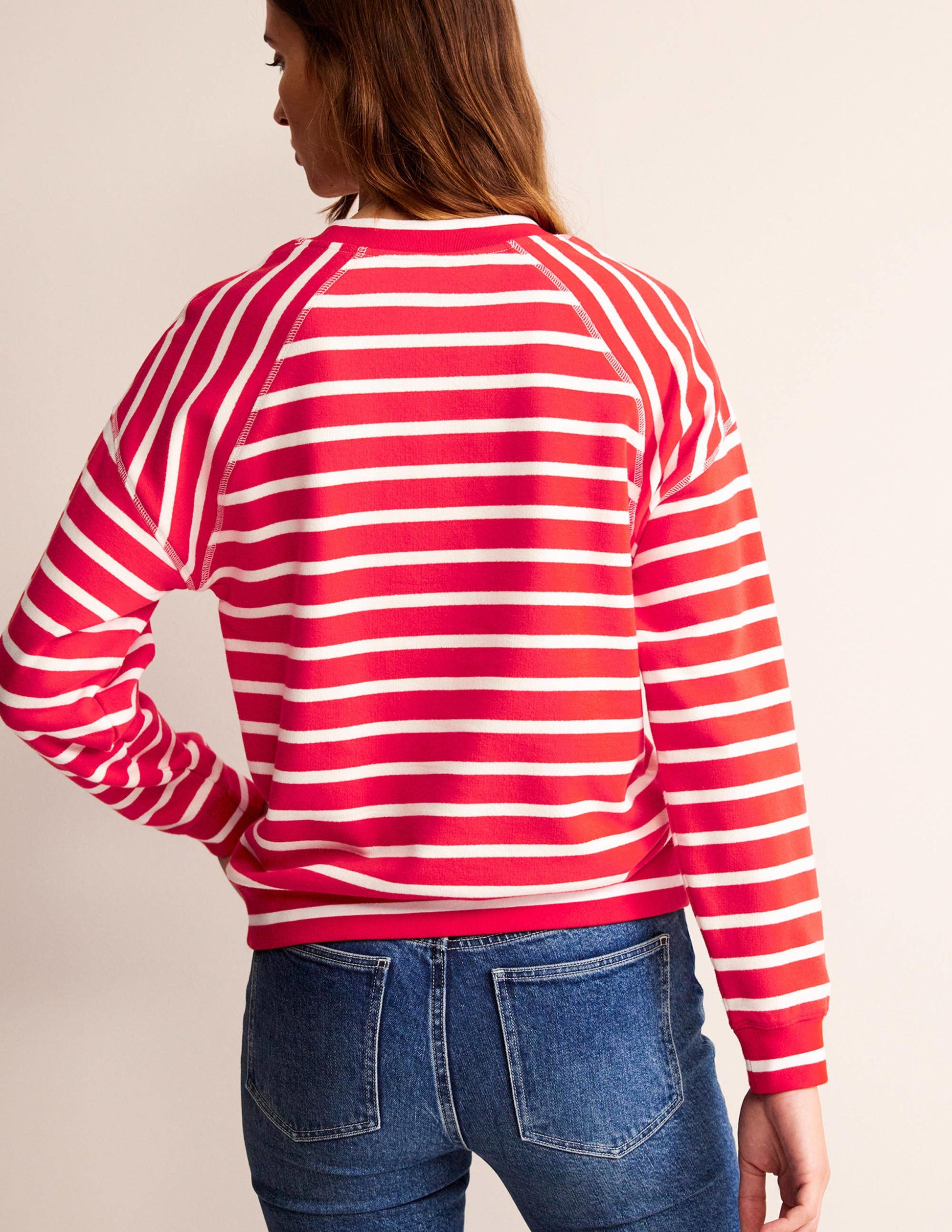 Striped Raglan Sweatshirt-Red, Ivory-3