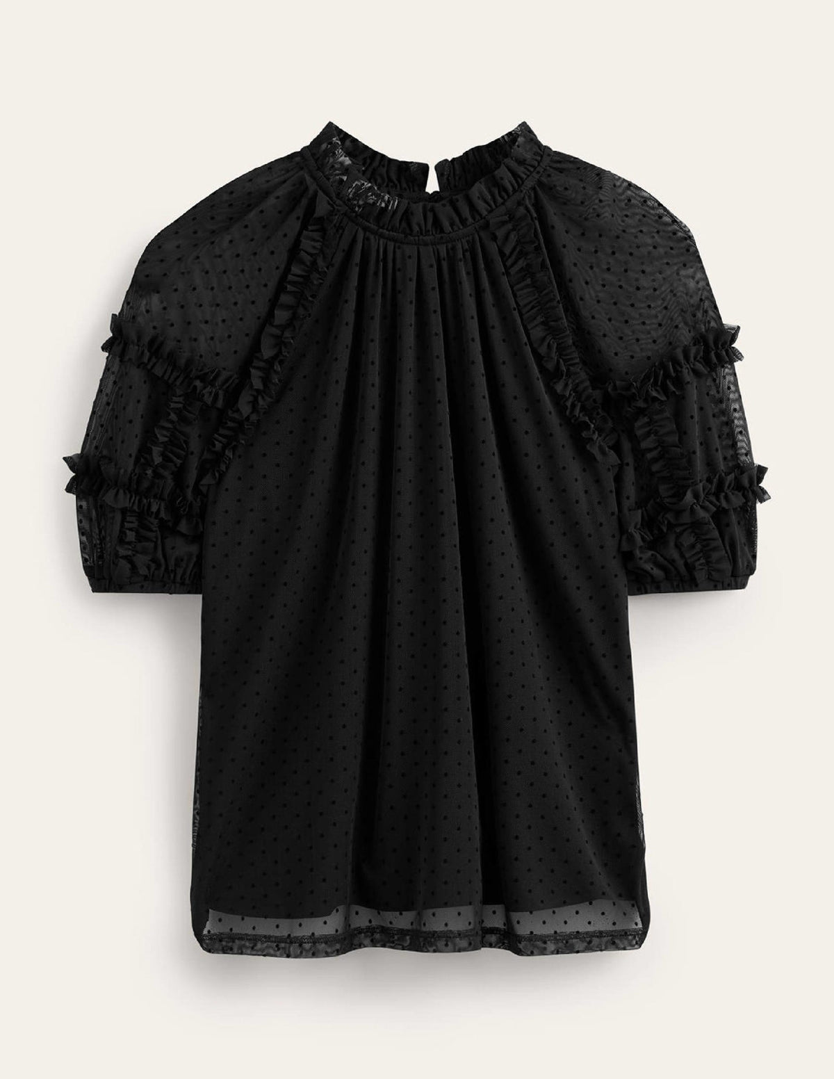 Short-Sleeve Spotty Tulle Top-Black - Image 6