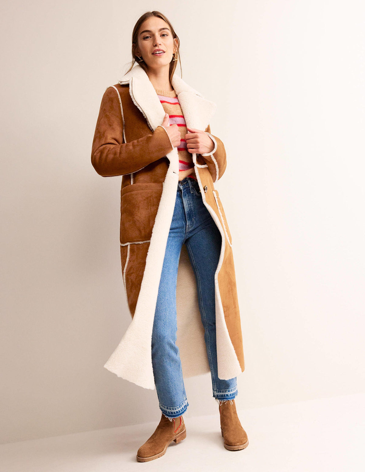 Reversible Faux-Shearling Coat-Hazel Brown - Image 4