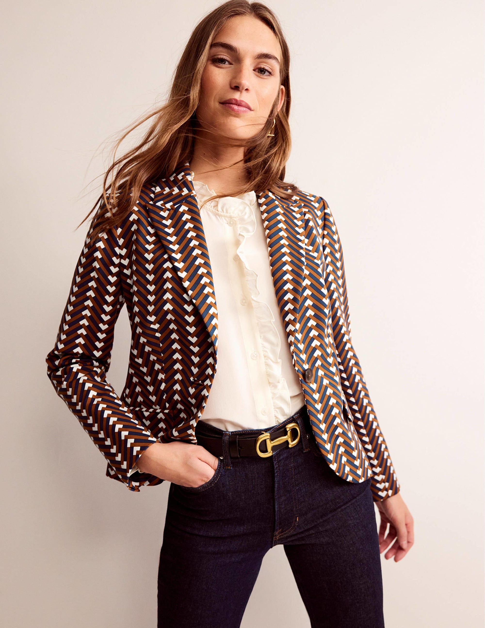 Canonbury Printed Blazer-Pumpkin, Chevron Geo - Image 1