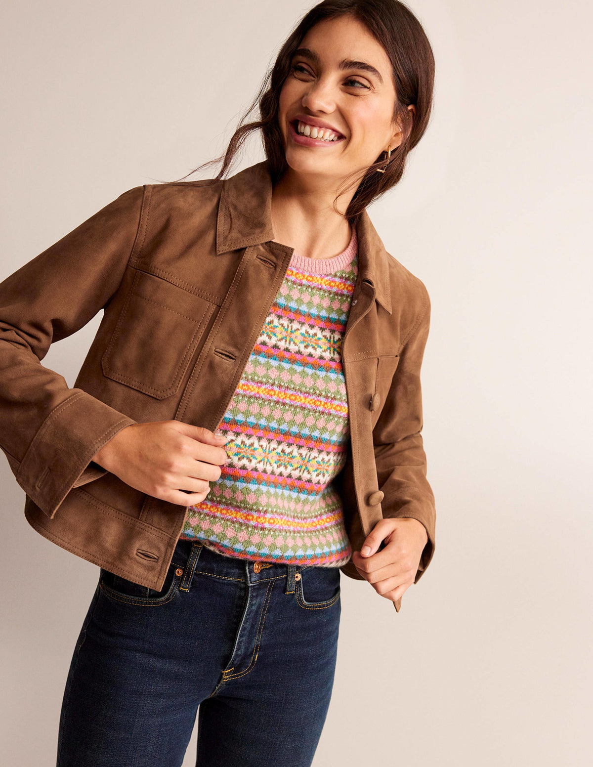 Collared Suede Jacket-Raw Umber - Image 1