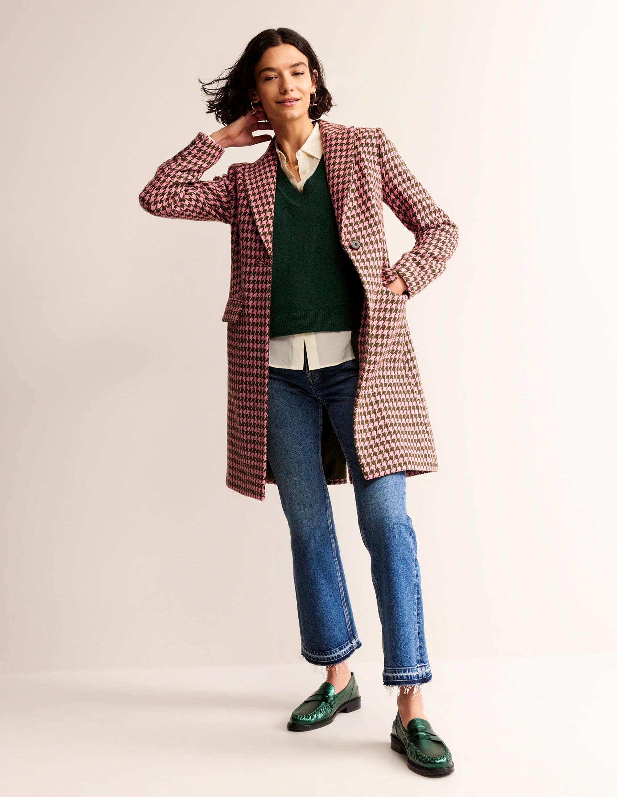 Canterbury Interest Coat-Pink and Khaki Dogstooth - Image 1