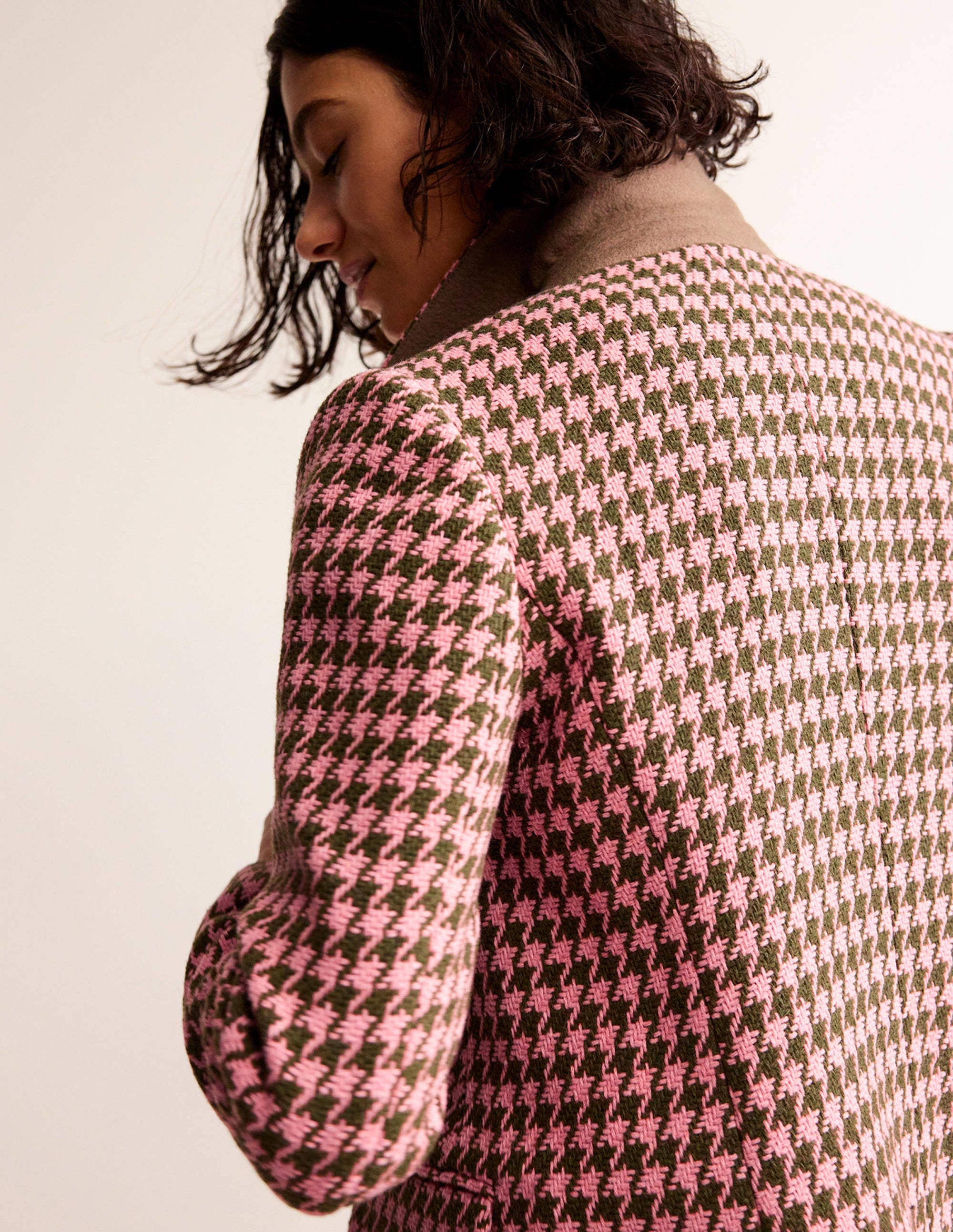 Canterbury Interest Coat-Pink and Khaki Dogstooth - Image 2