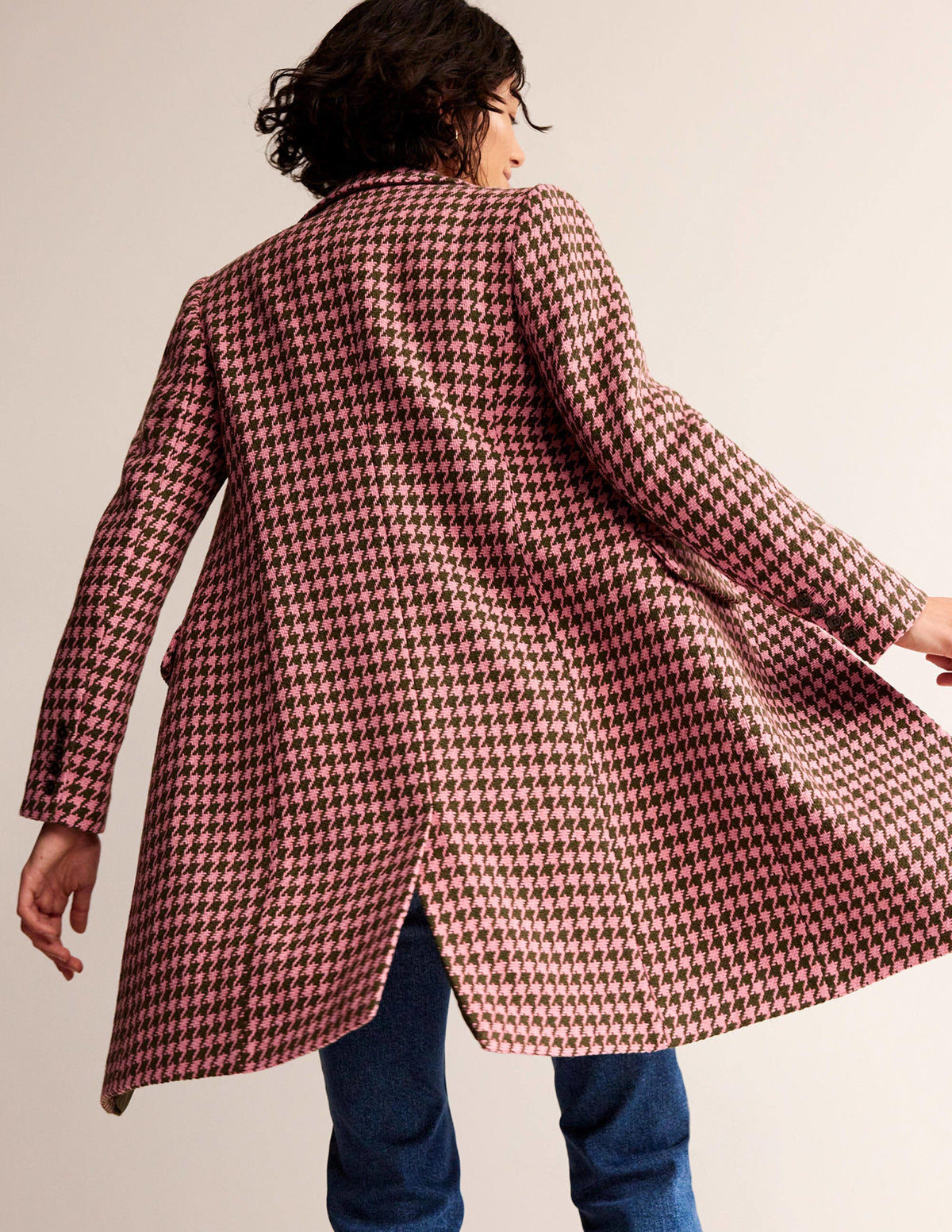 Canterbury Interest Coat-Pink and Khaki Dogstooth - Image 3