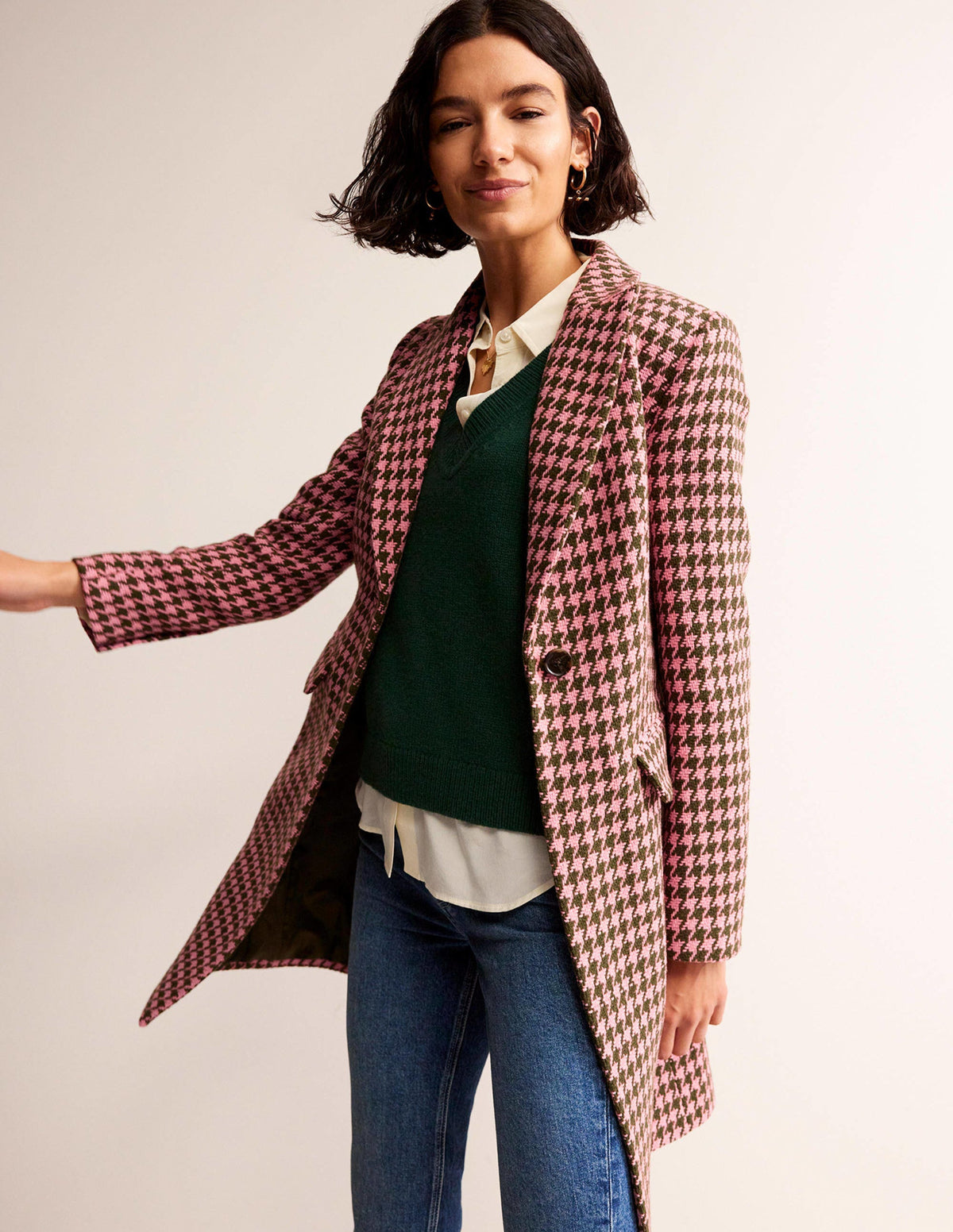 Canterbury Interest Coat-Pink and Khaki Dogstooth - Image 4