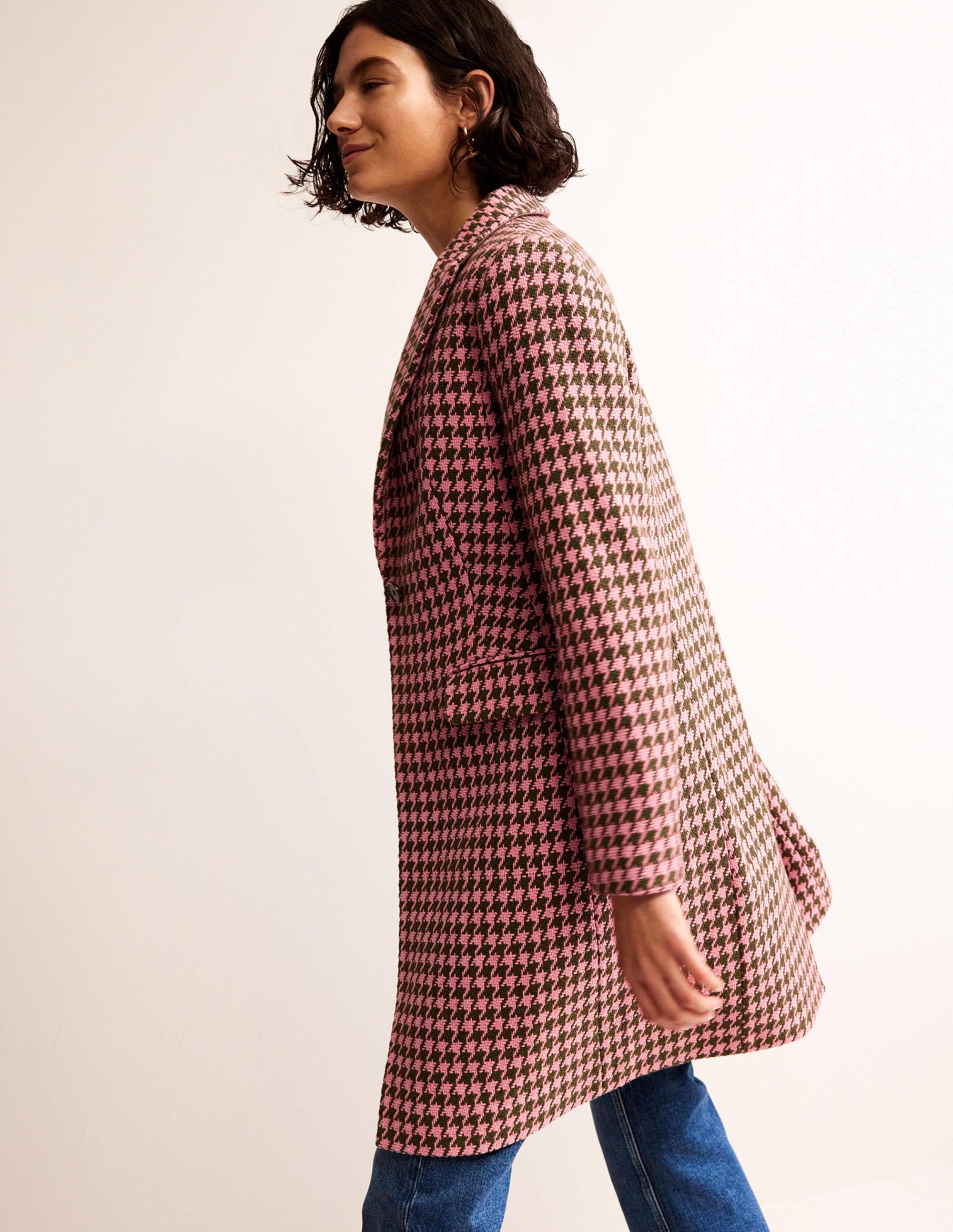 Canterbury Interest Coat-Pink and Khaki Dogstooth - Image 5
