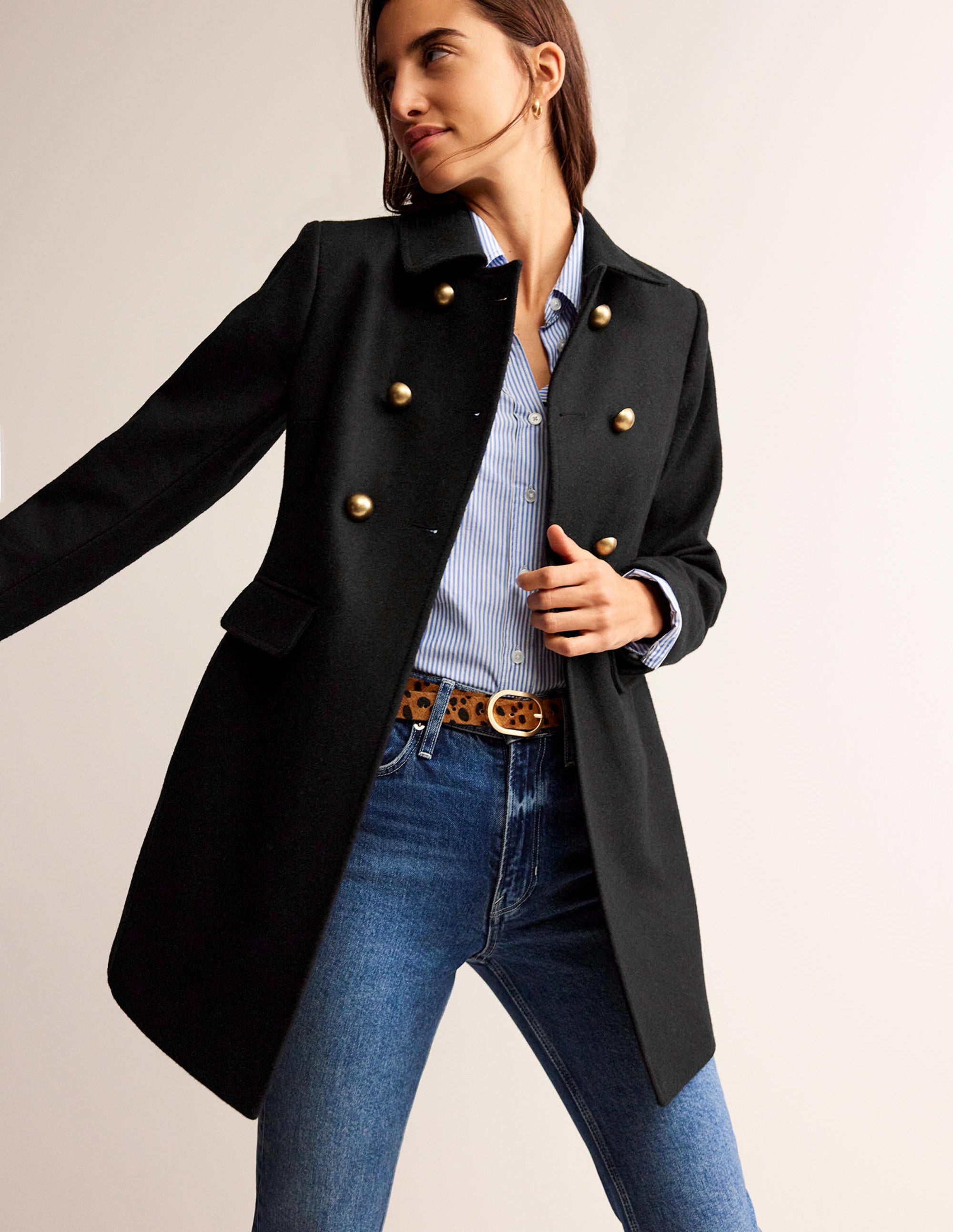 Double-Breasted Wool Coat-Black - Image 4