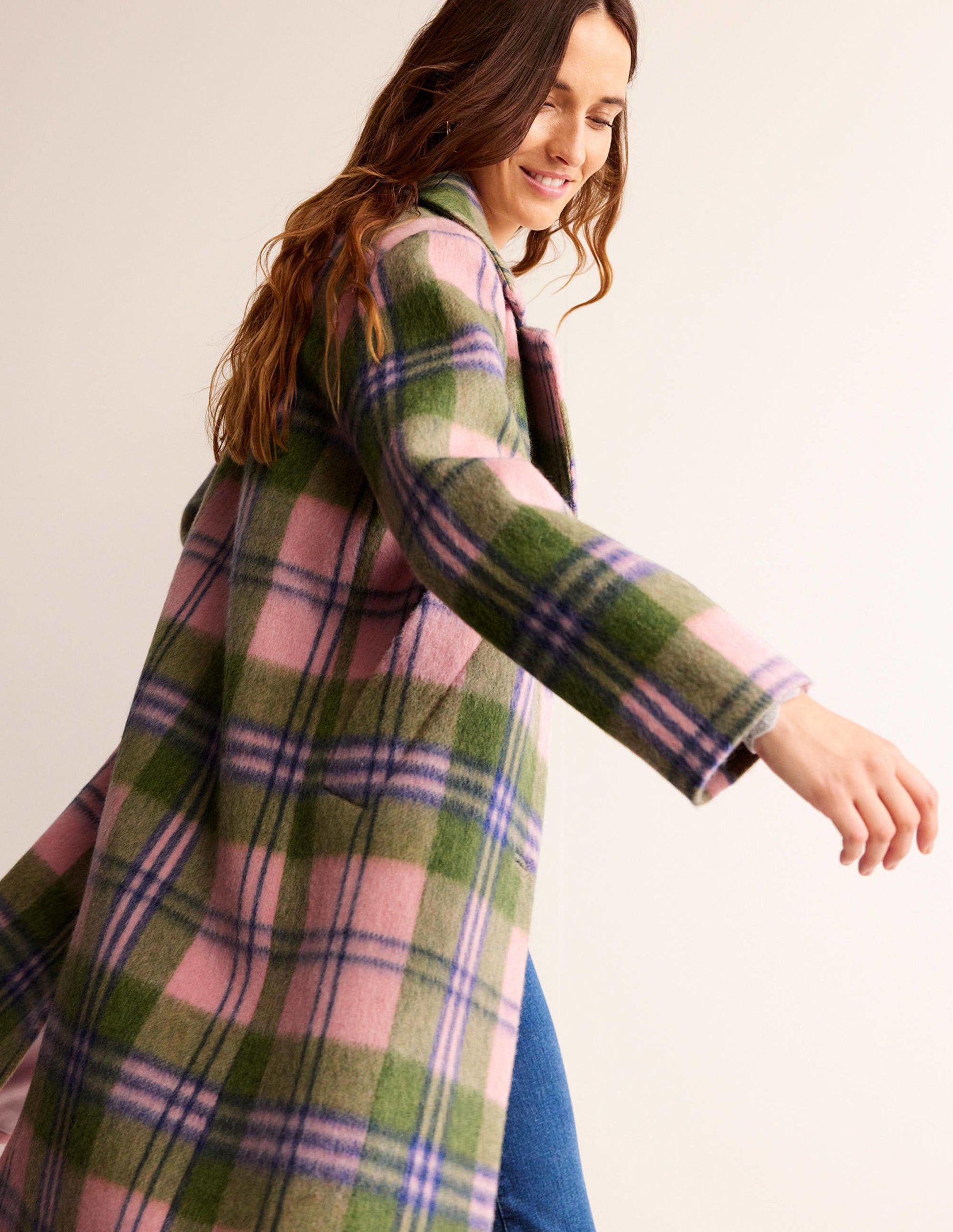 Relaxed-Fit Checked Coat-Pink Check-1
