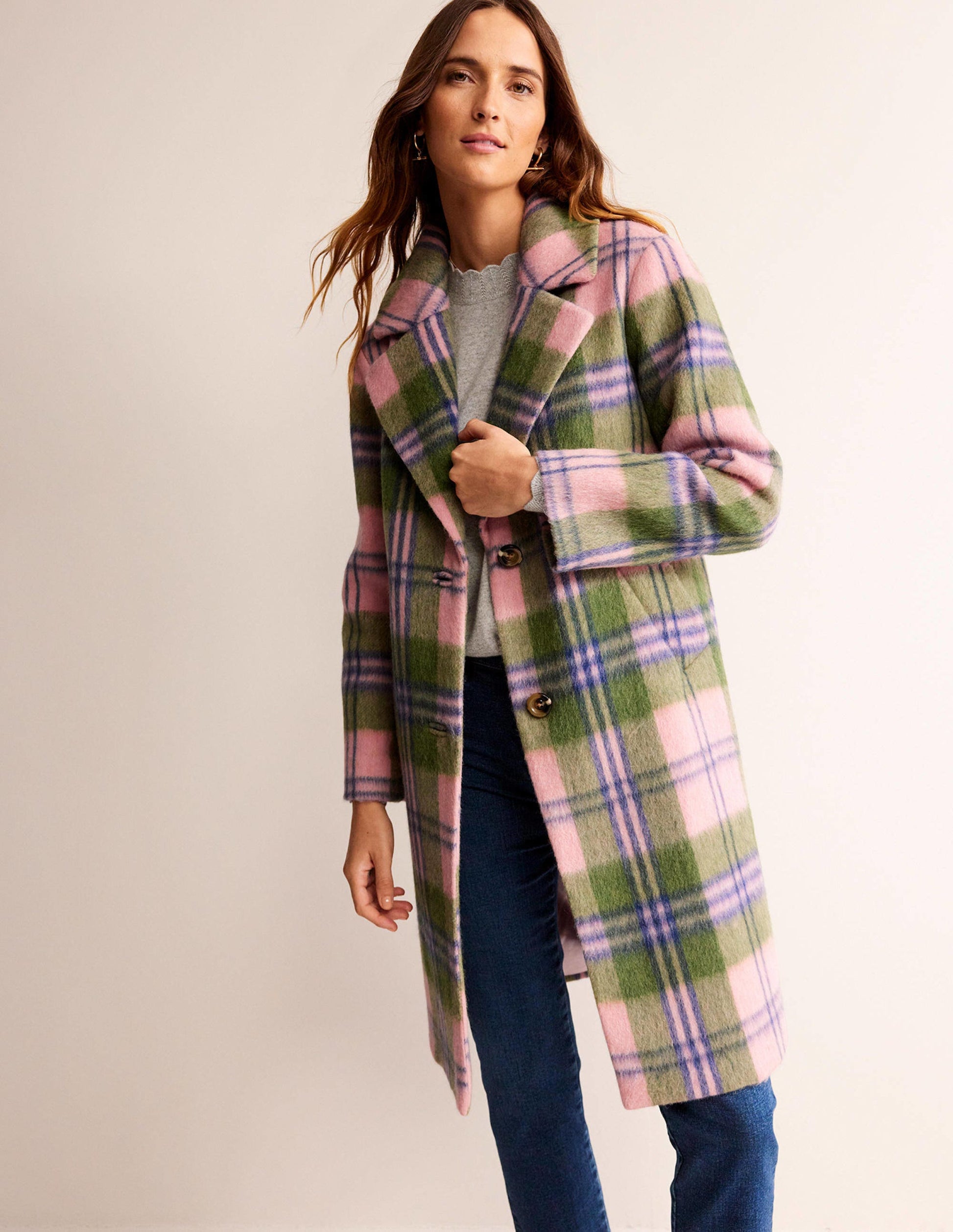 Relaxed-Fit Checked Coat-Pink Check-2