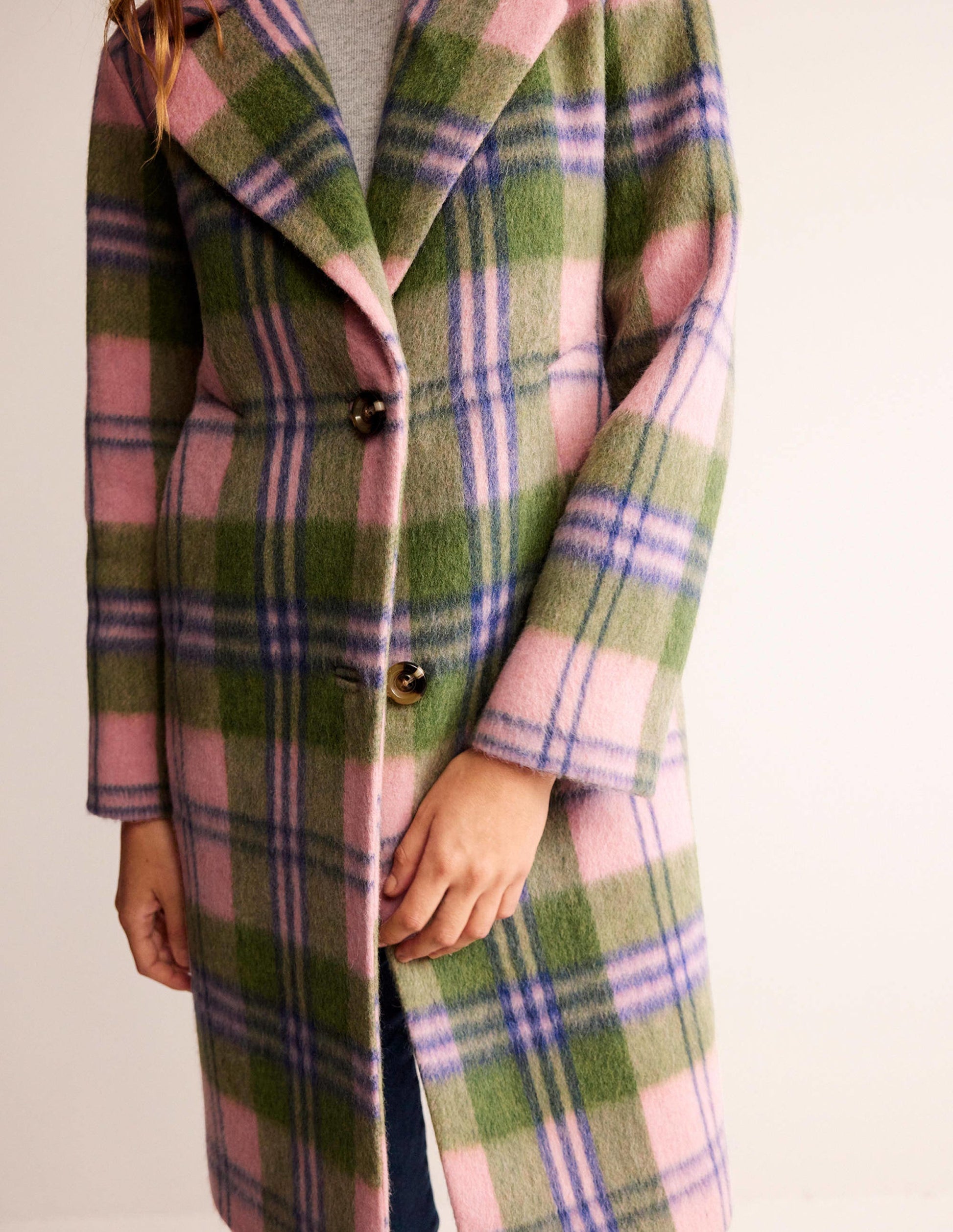 Relaxed-Fit Checked Coat-Pink Check-3