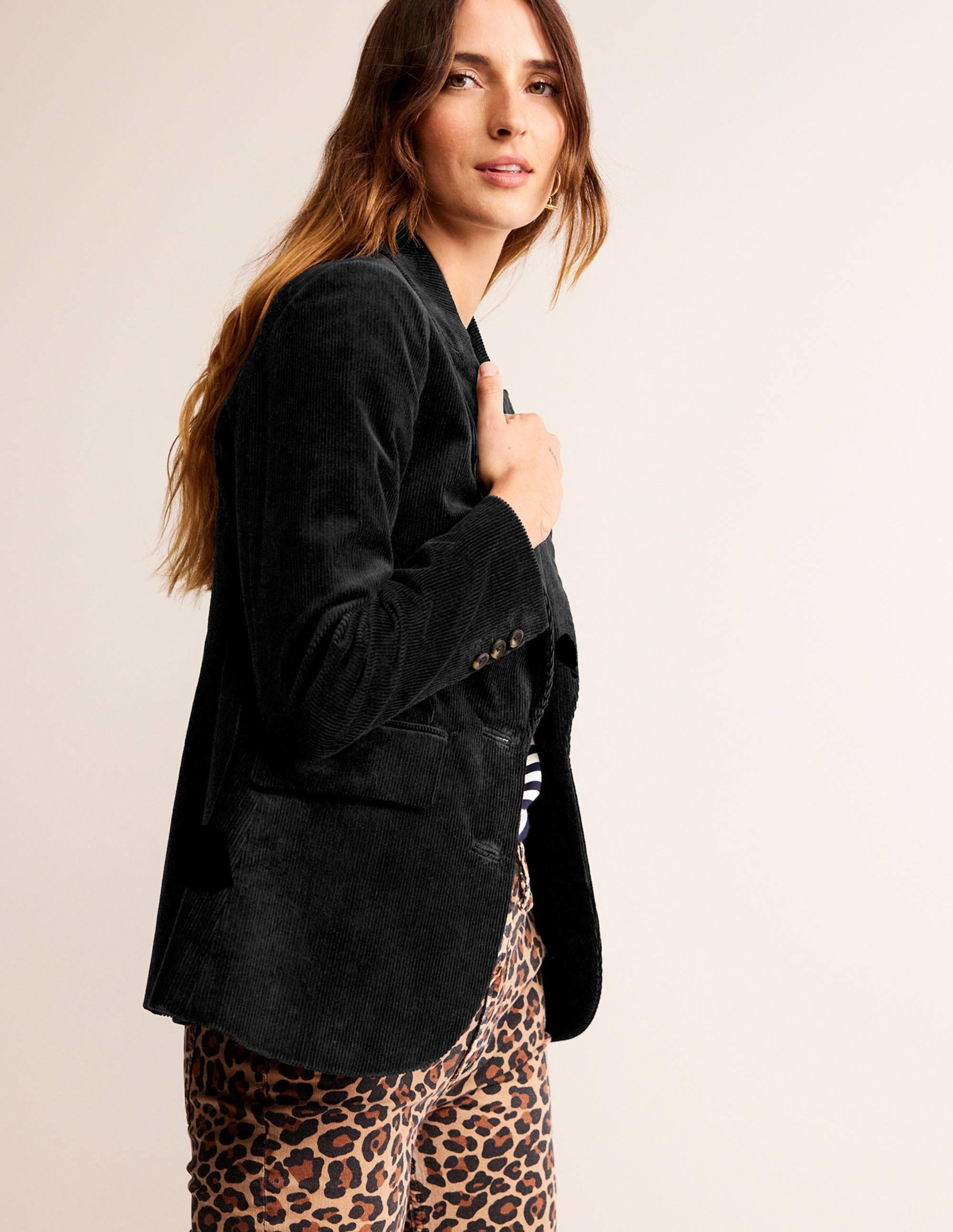 Marylebone Cord Blazer-Black - Image 4