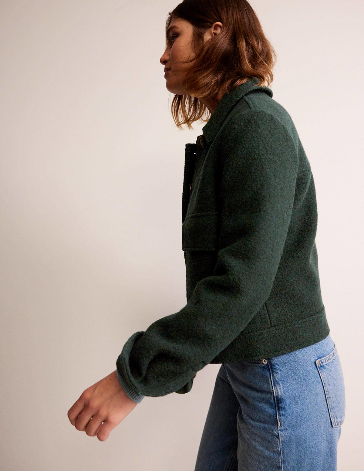 Collared Textured Wool Jacket-Green-4