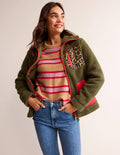 Funnel-Neck Borg Jacket-Mermaid, Hibiscus, Leopard
