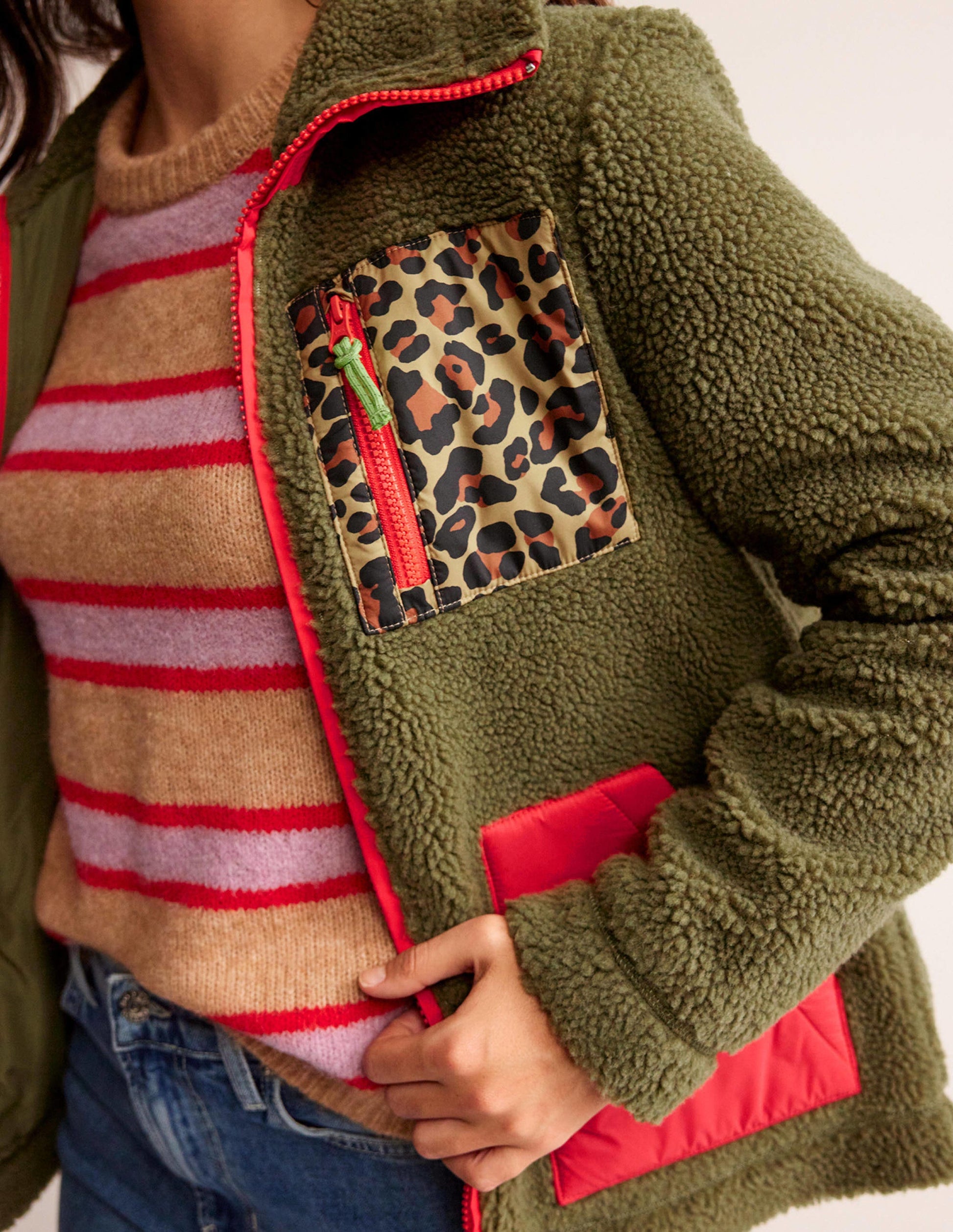 Funnel-Neck Borg Jacket-Mermaid, Hibiscus, Leopard-2