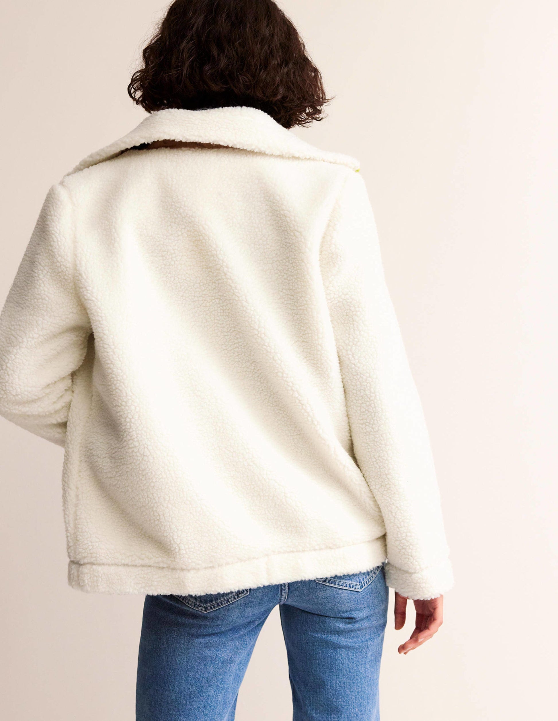 Funnel-Neck Borg Jacket-Ivory, Metallic-3