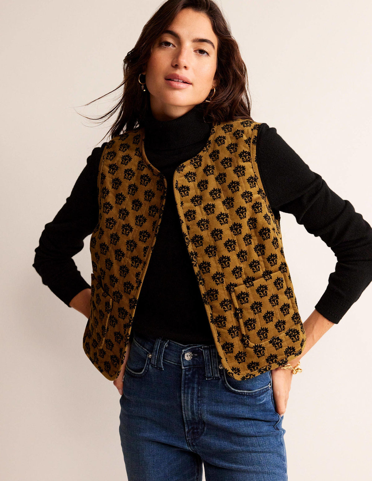 Cord Vest-Golden Olive, Lily-1