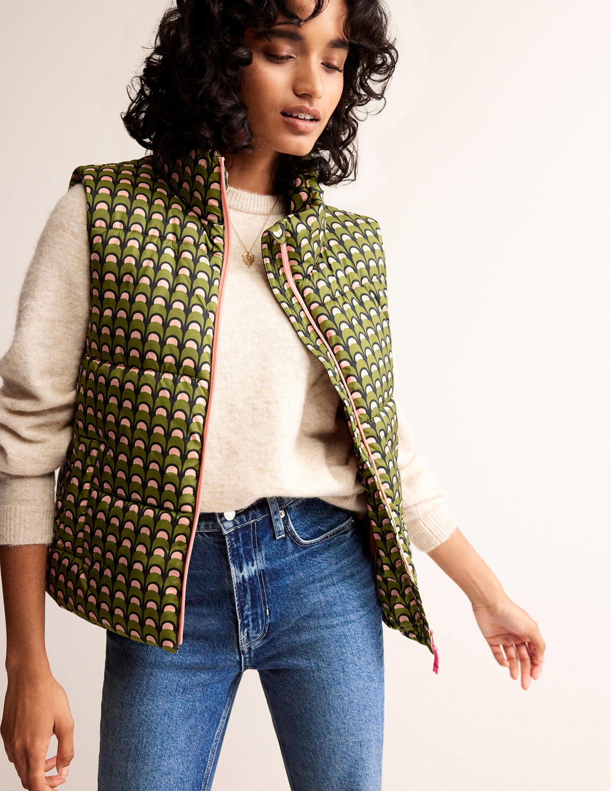 Fife Quilted Gilet-Chalky Pink, Geo Charm - Image 1