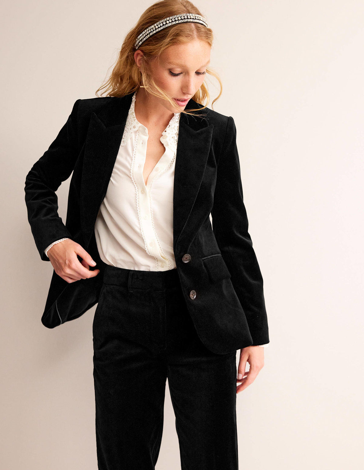 Marylebone Velvet Blazer-Black-1