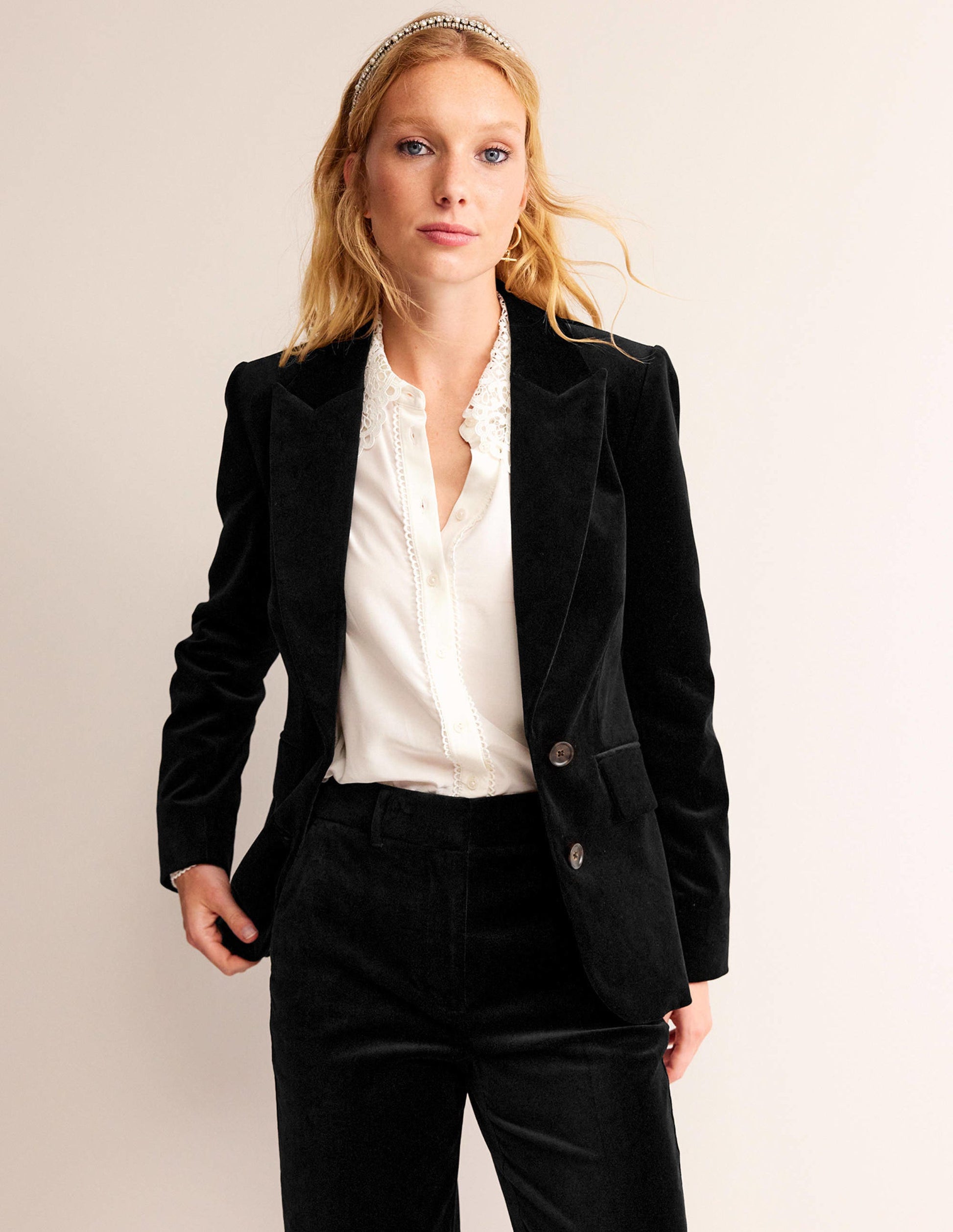 Marylebone Velvet Blazer-Black-4