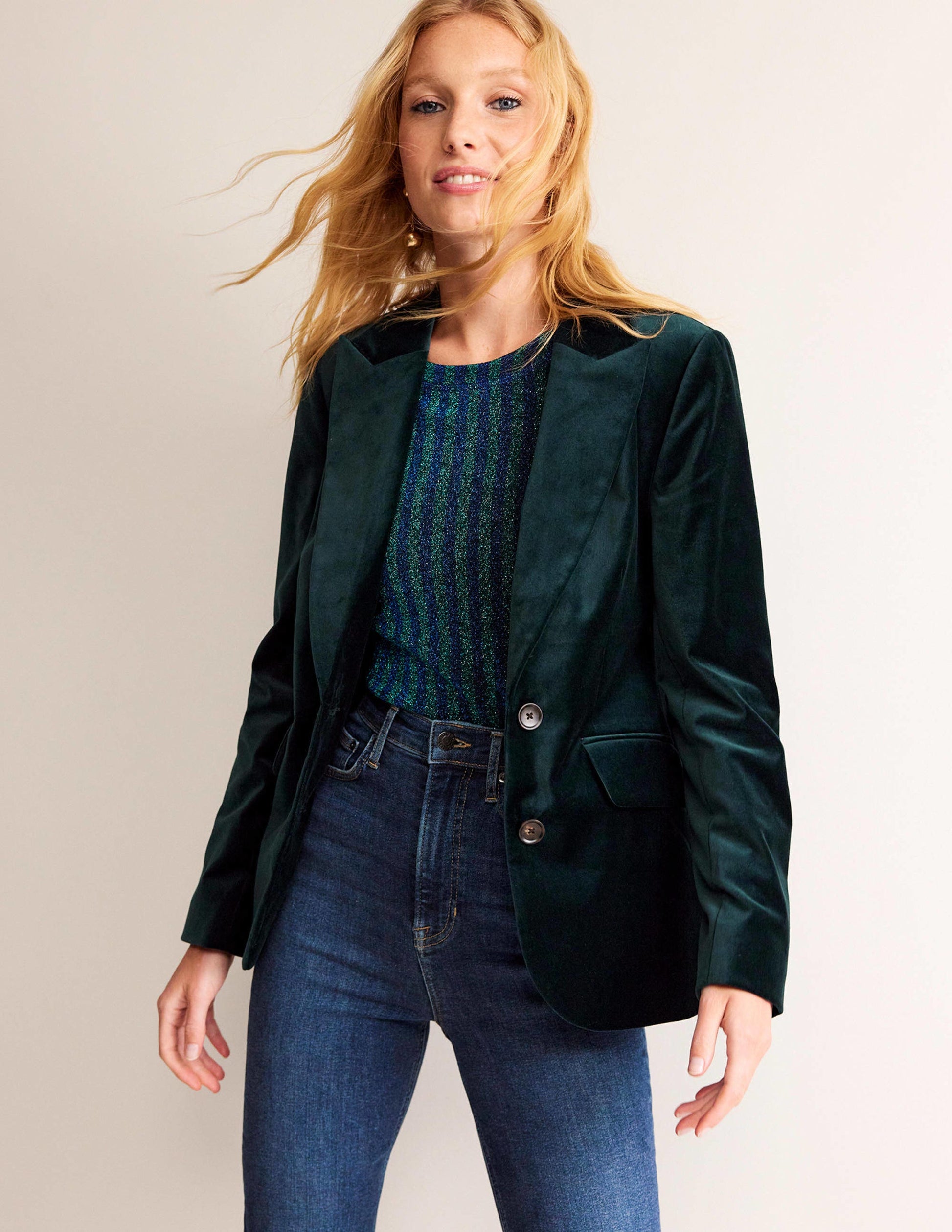 Marylebone Velvet Blazer-Trekking Green-4