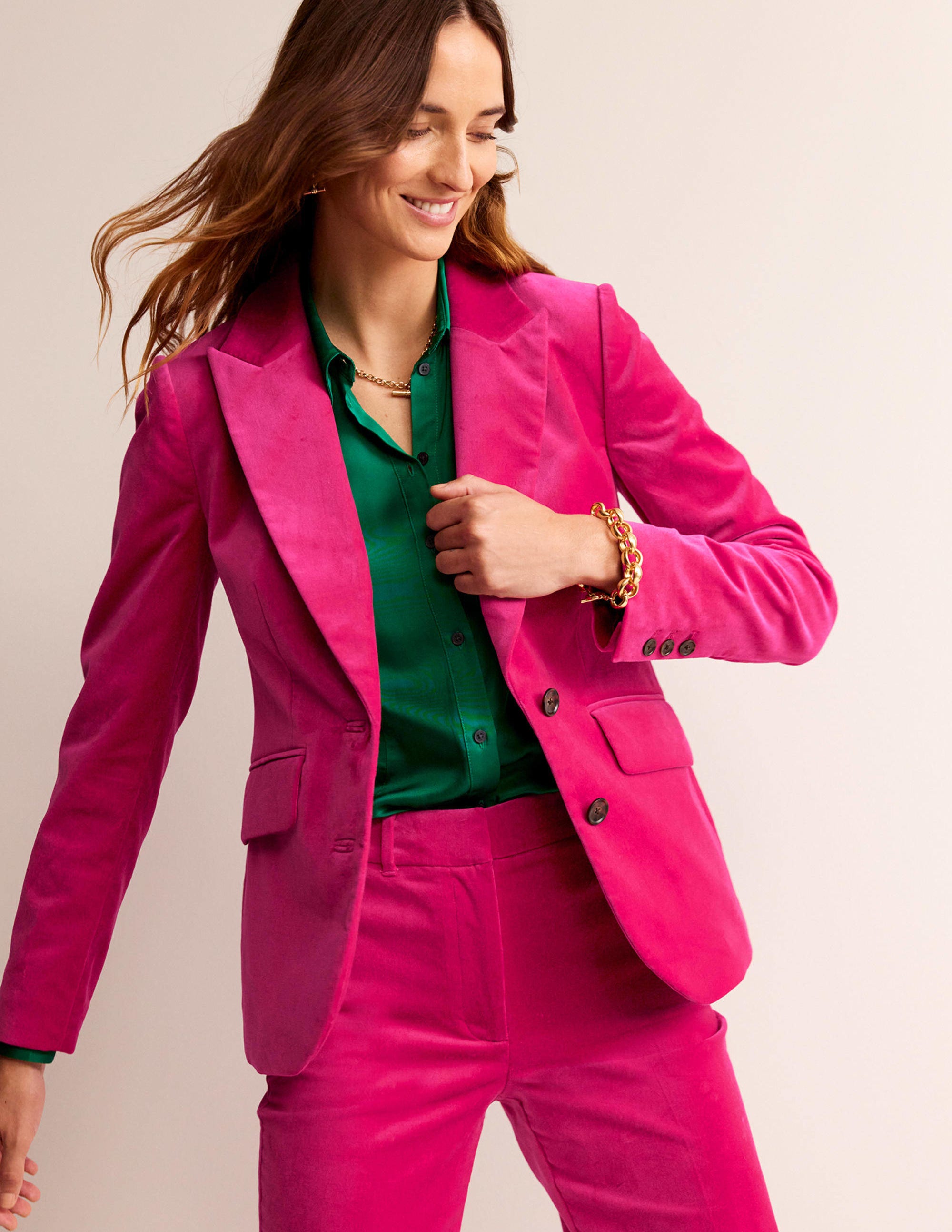 Marylebone Velvet Blazer-Vibrant Pink - Image 1