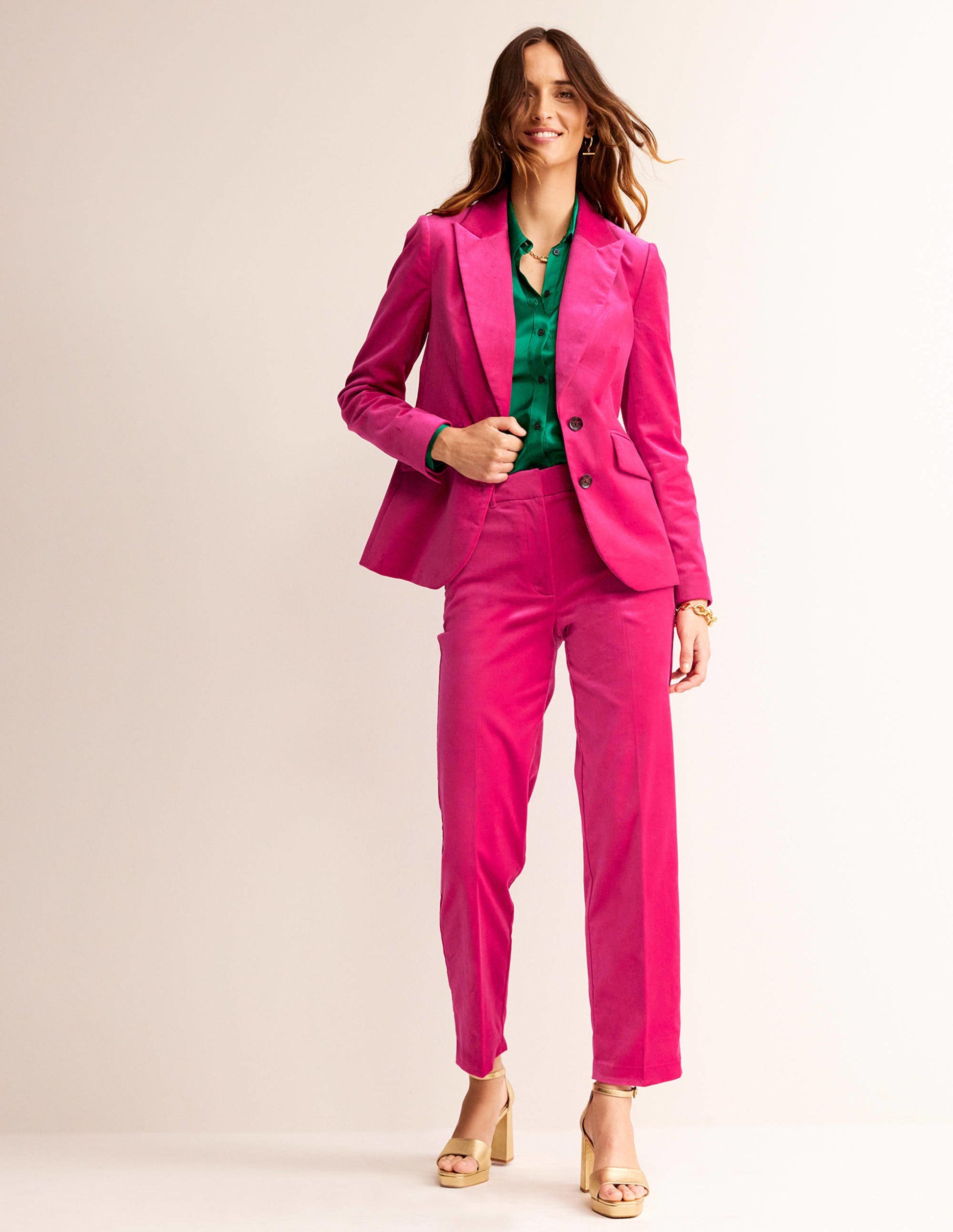 Marylebone Velvet Blazer-Vibrant Pink-4