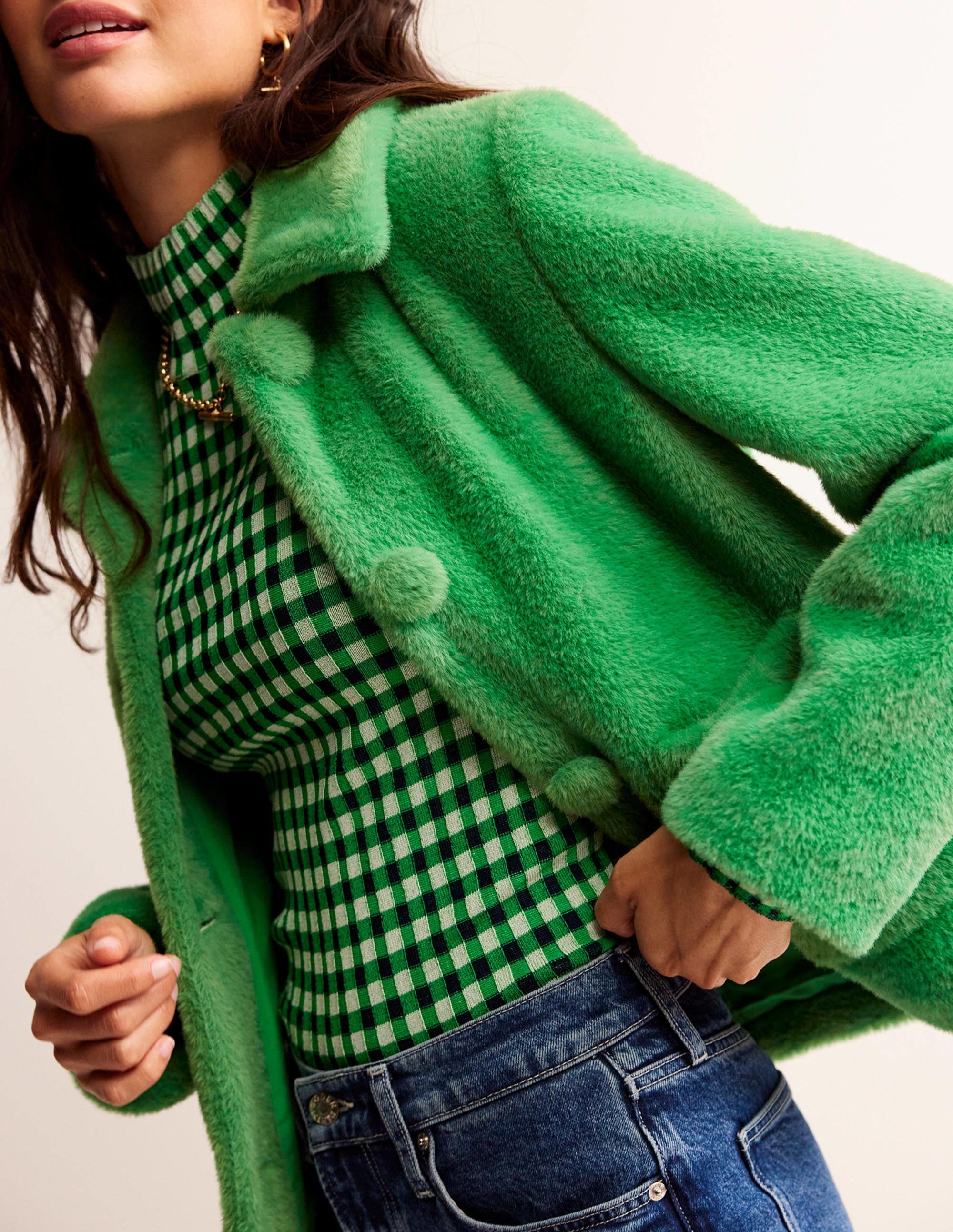 York Faux-Fur Coat-Veridian Green - Image 2