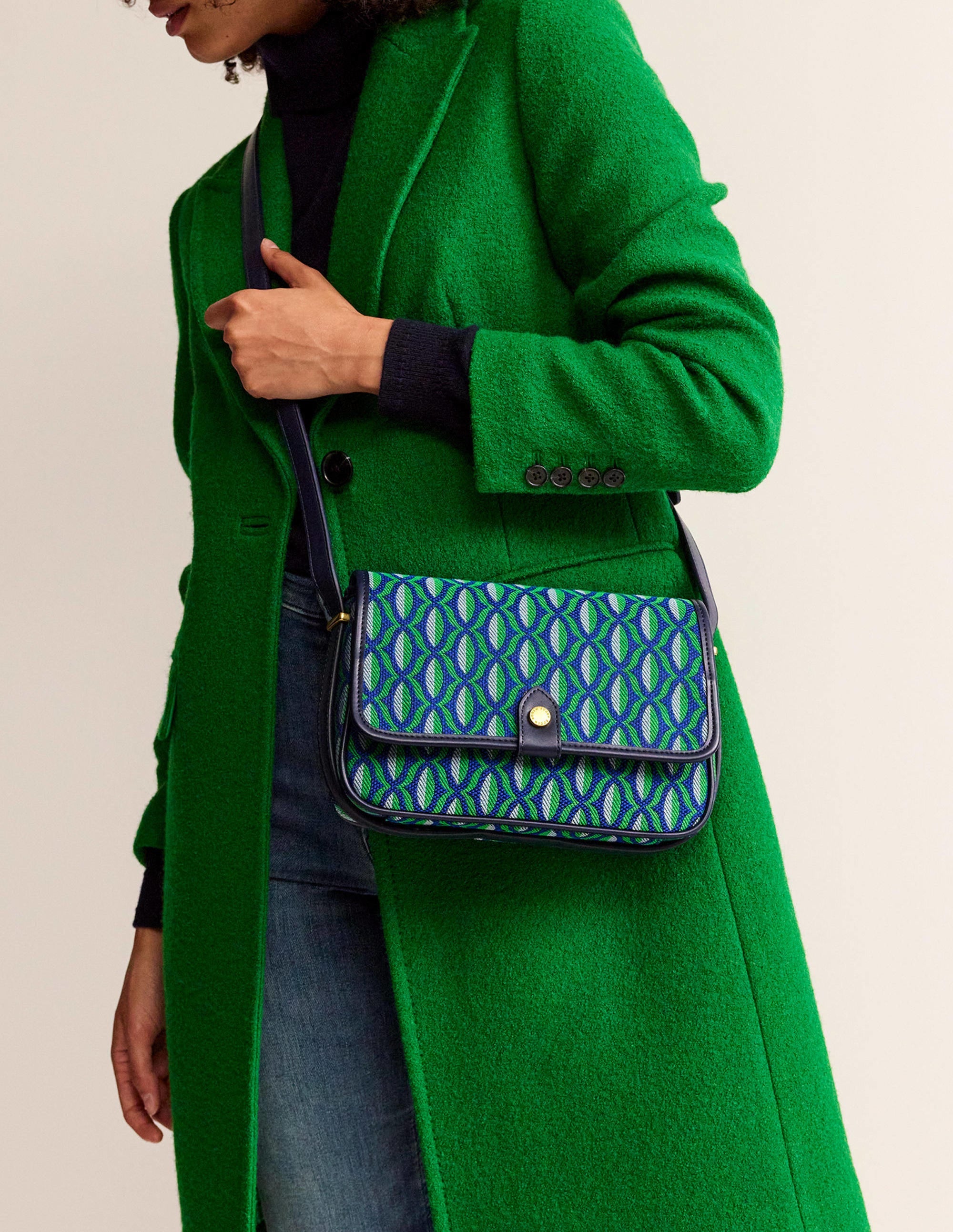 Structured Cross-Body Bag-Green Geo - Image 1