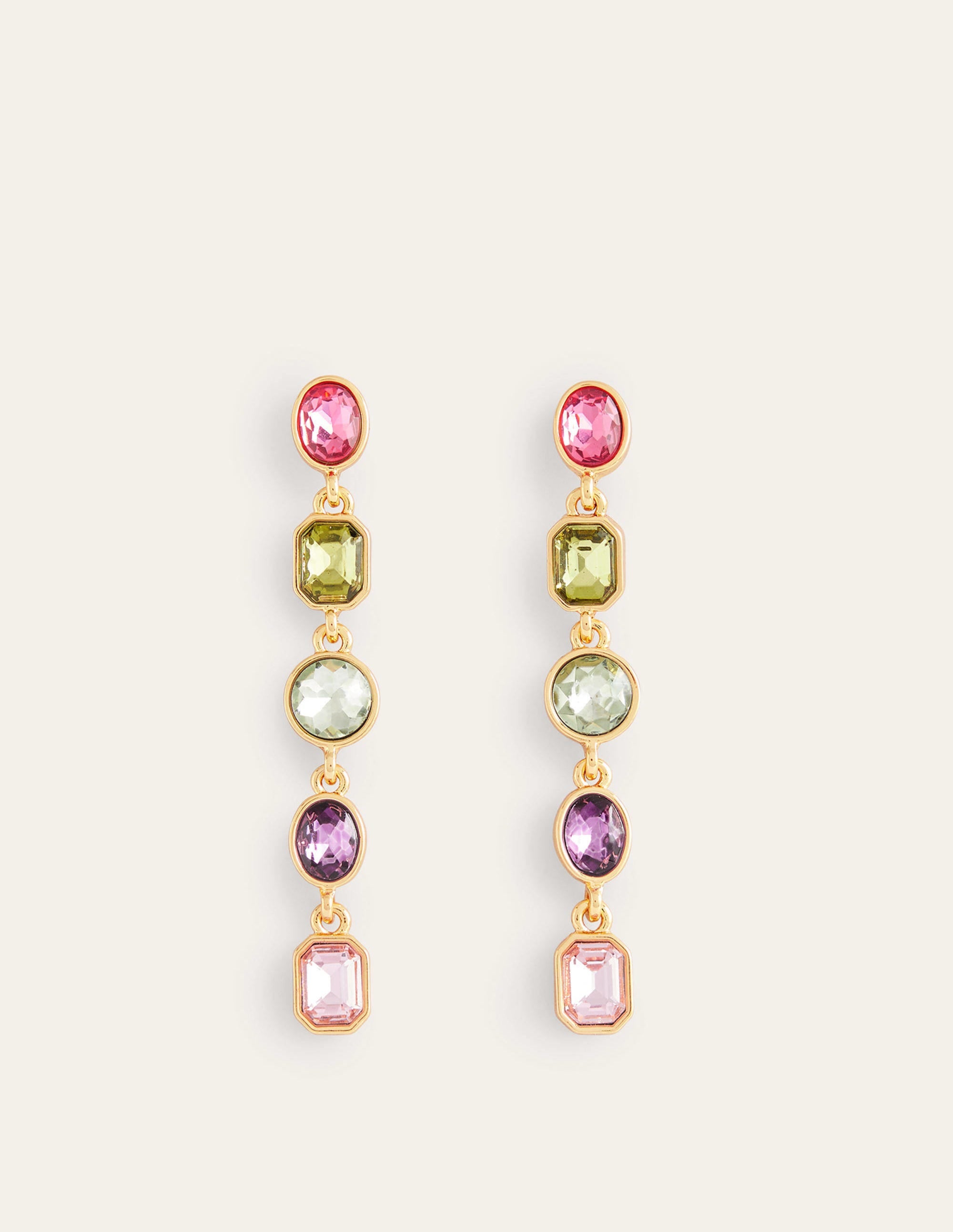 Jewelled Drop Earrings-Pink Multi - Image 2