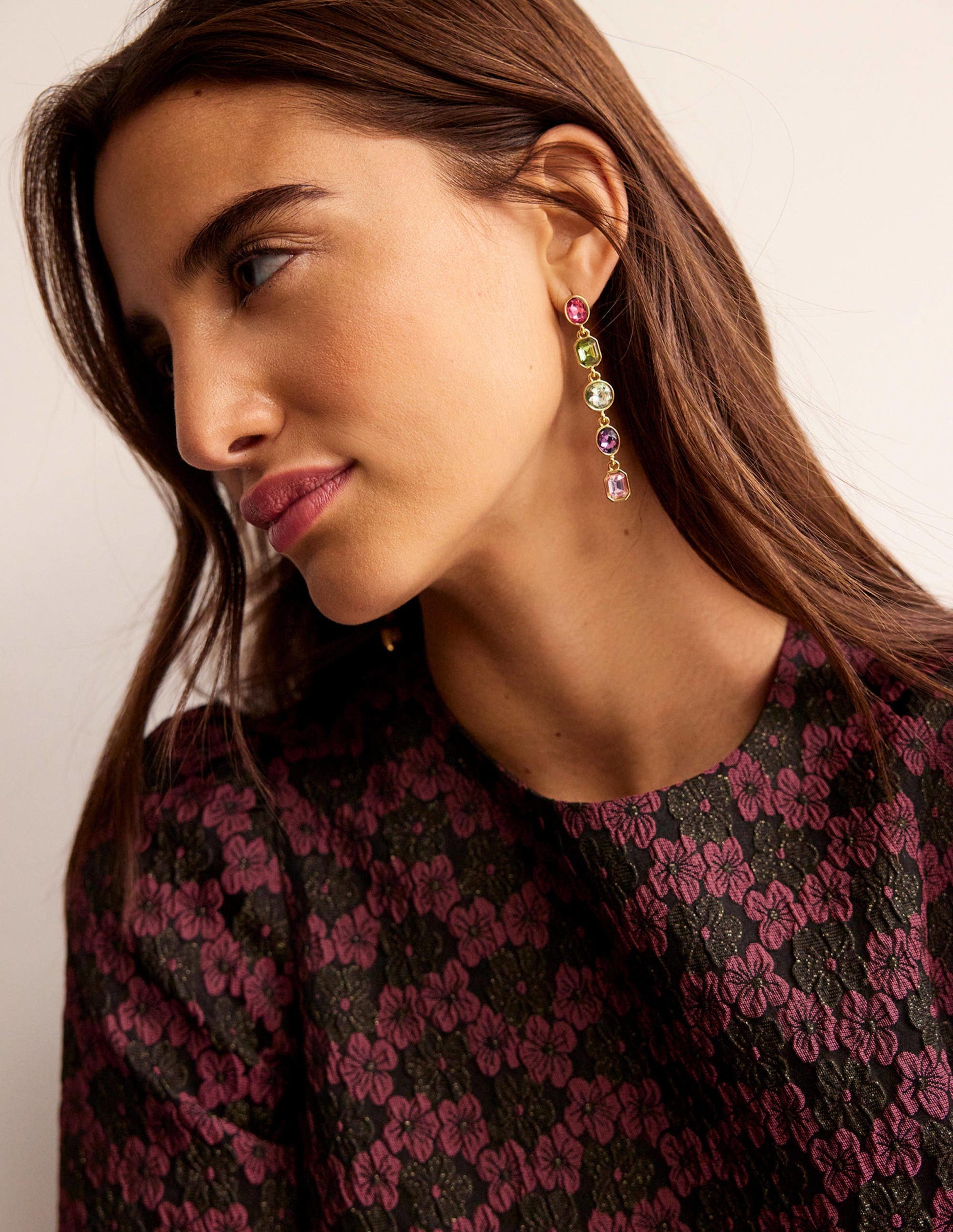 Jewelled Drop Earrings-Pink Multi-1