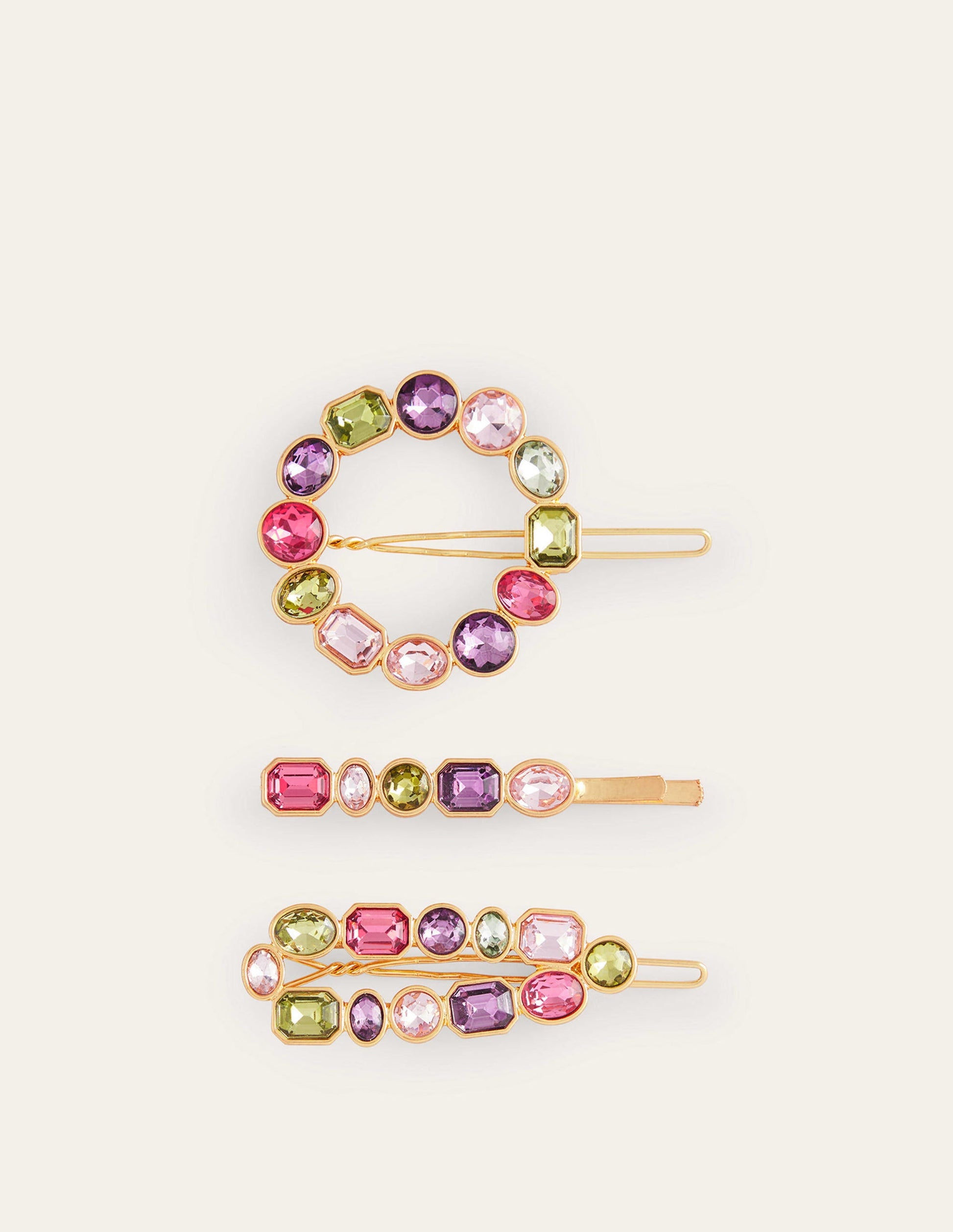 Jewelled Hair Slides-Multi Pink-2