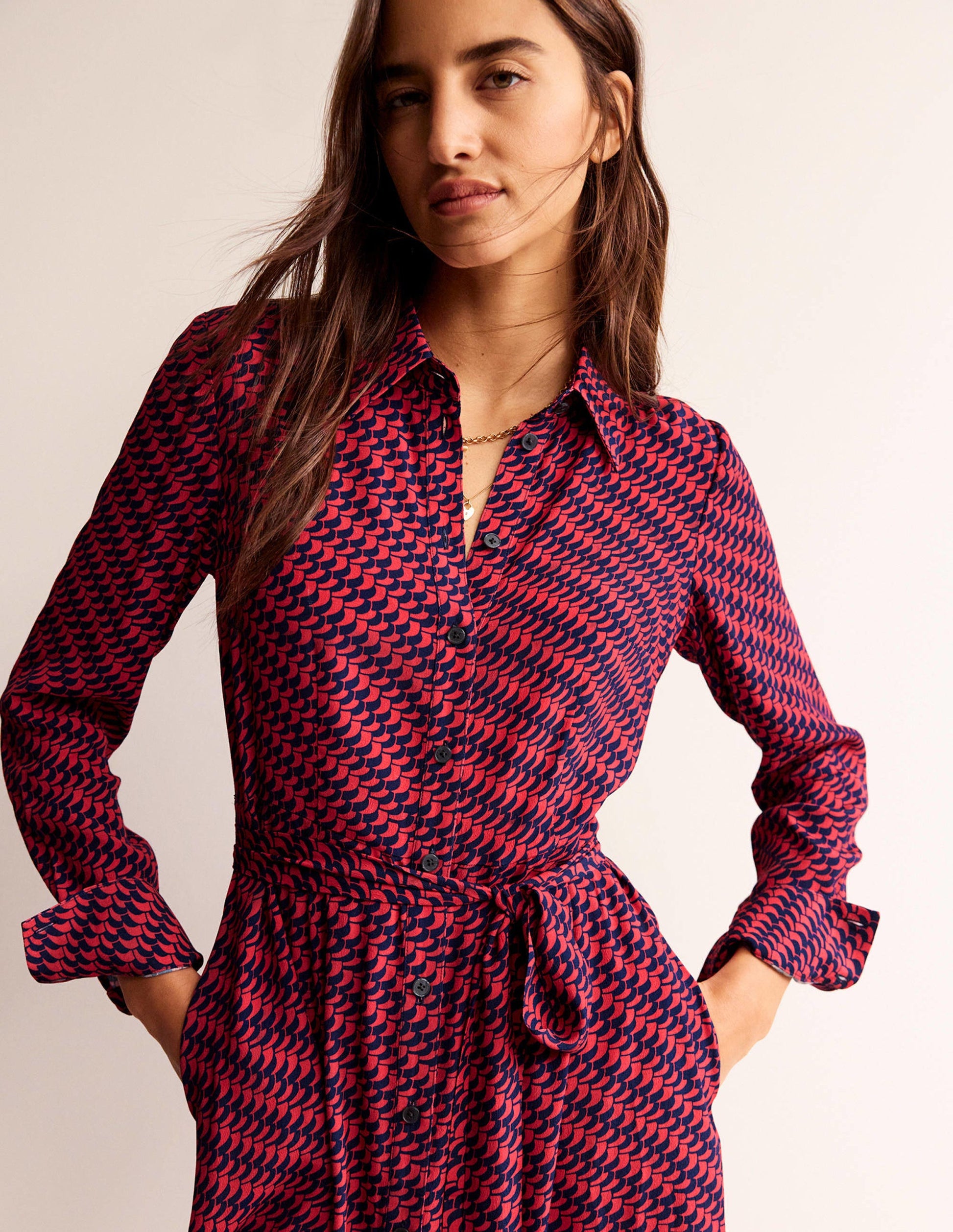 Kate Midi Shirt Dress-Pop Peony, Geo Fall-1