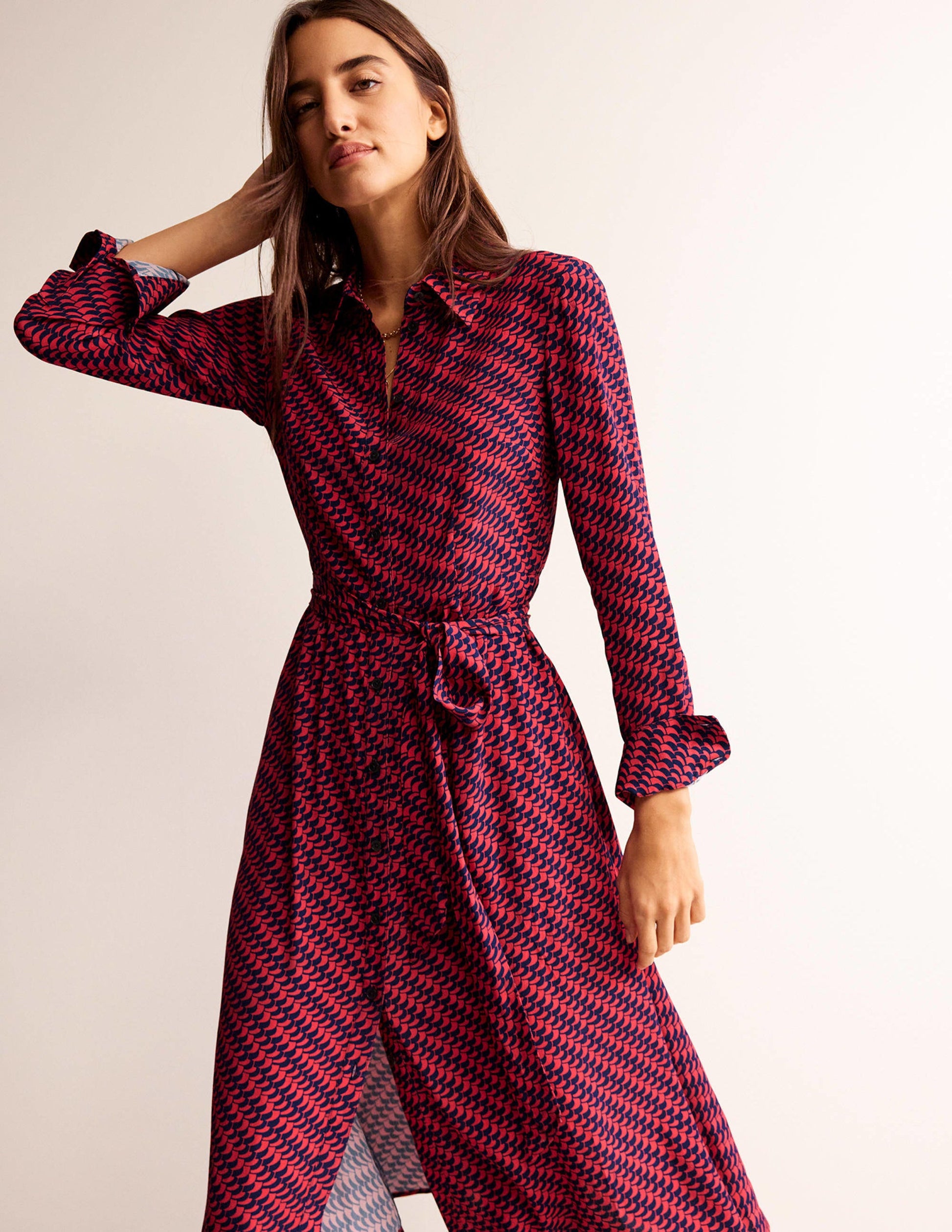 Kate Midi Shirt Dress-Pop Peony, Geo Fall-4