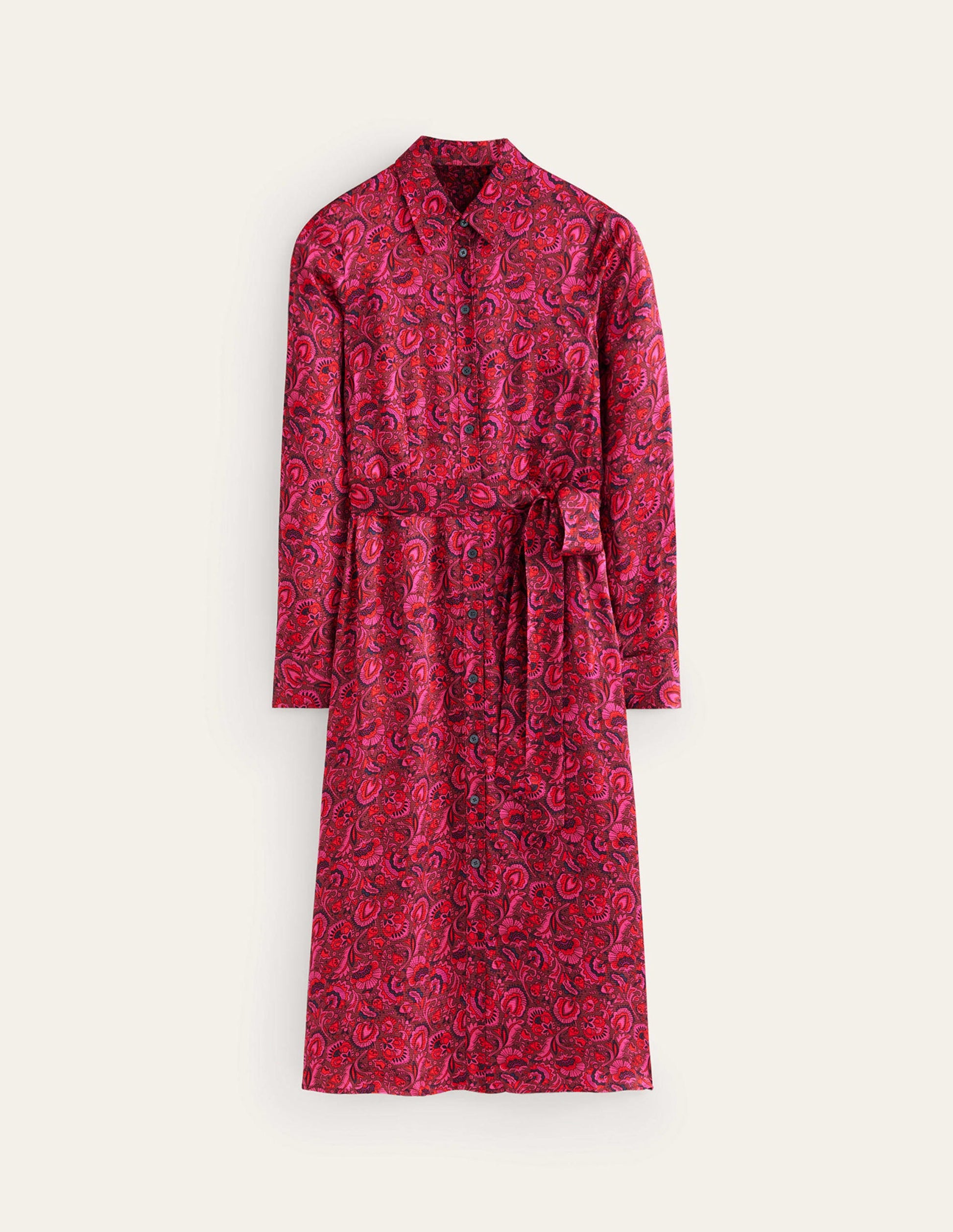 Kate Satin Shirt Dress-Burgundy Red, Florist-6