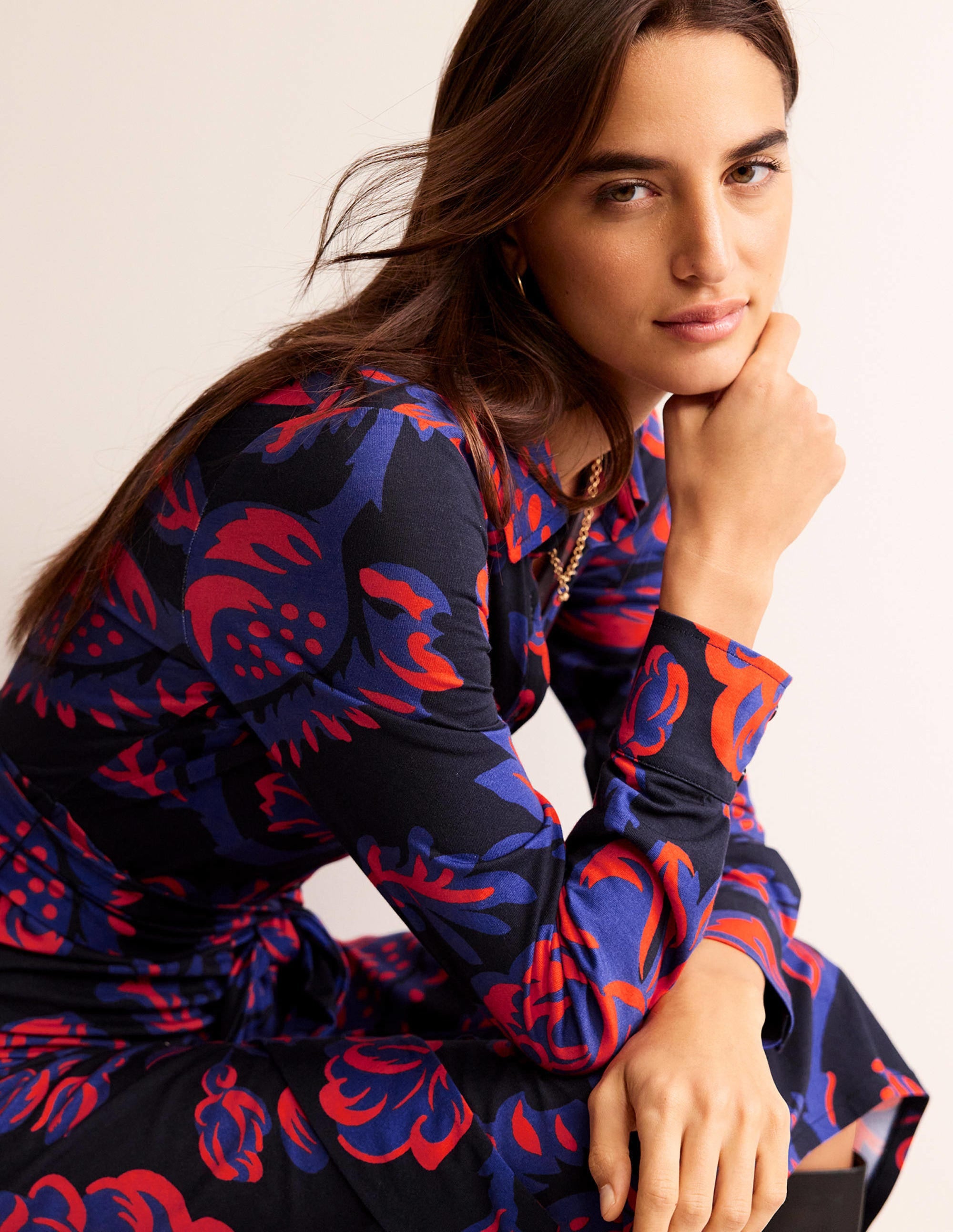 Laura Jersey Midi Shress-French Navy, Rose Blush - Image 1