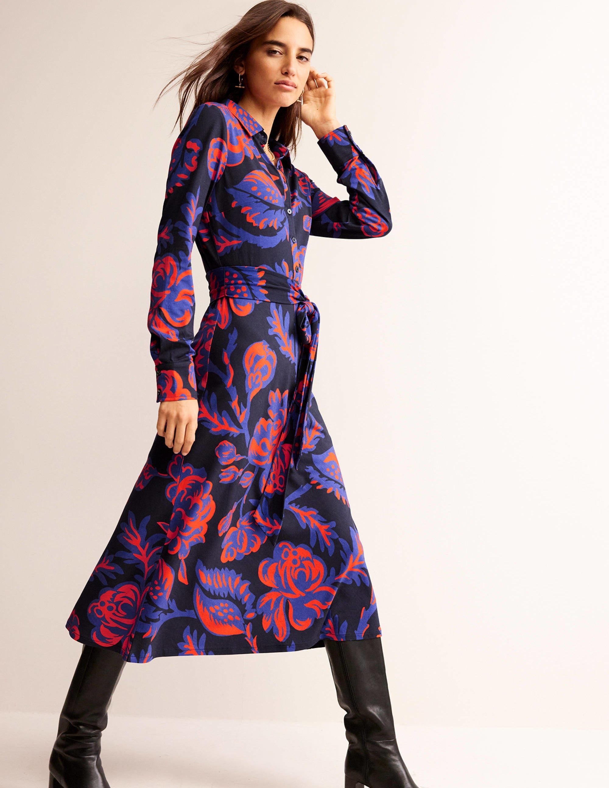 Laura Jersey Midi Shress-French Navy, Rose Blush - Image 2