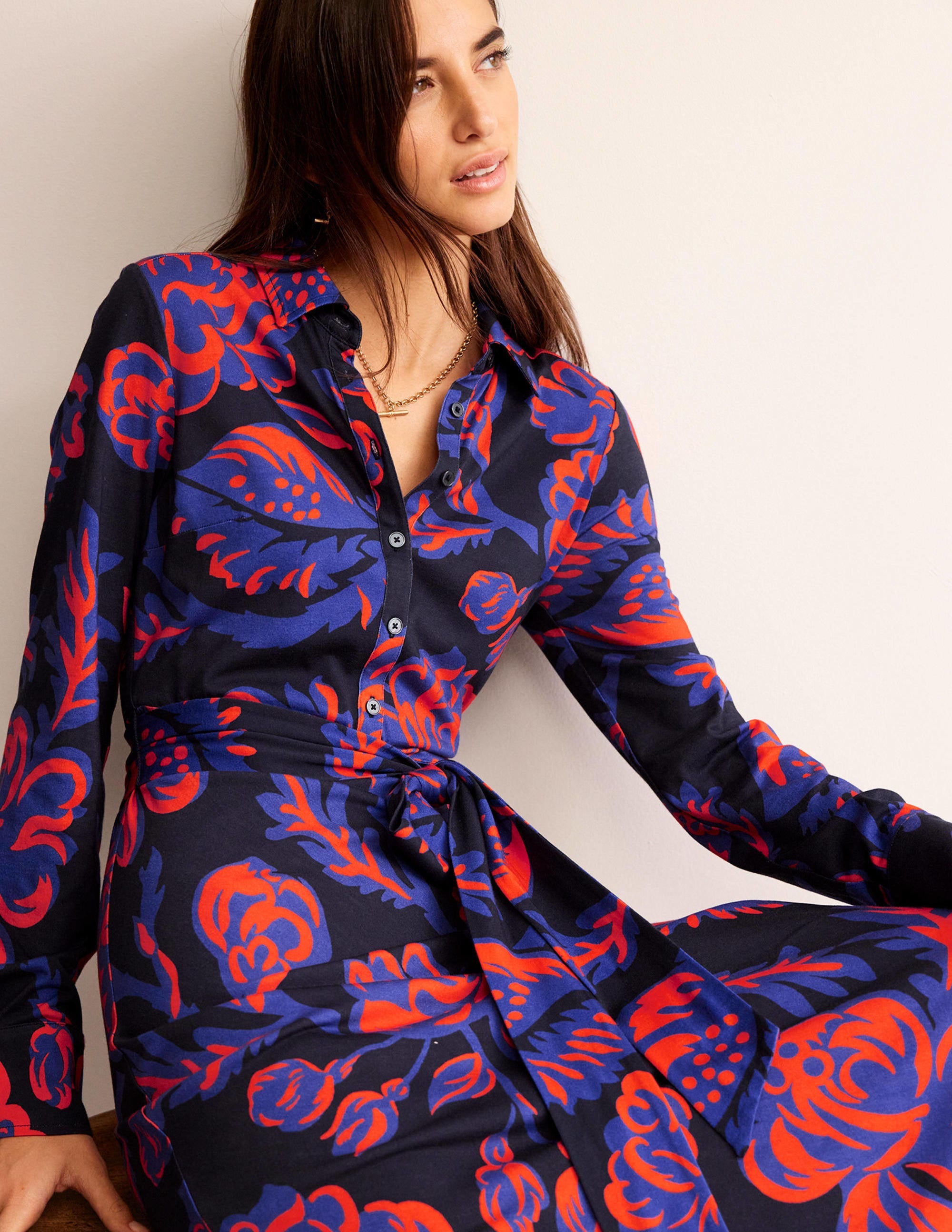 Laura Jersey Midi Shress-French Navy, Rose Blush - Image 4