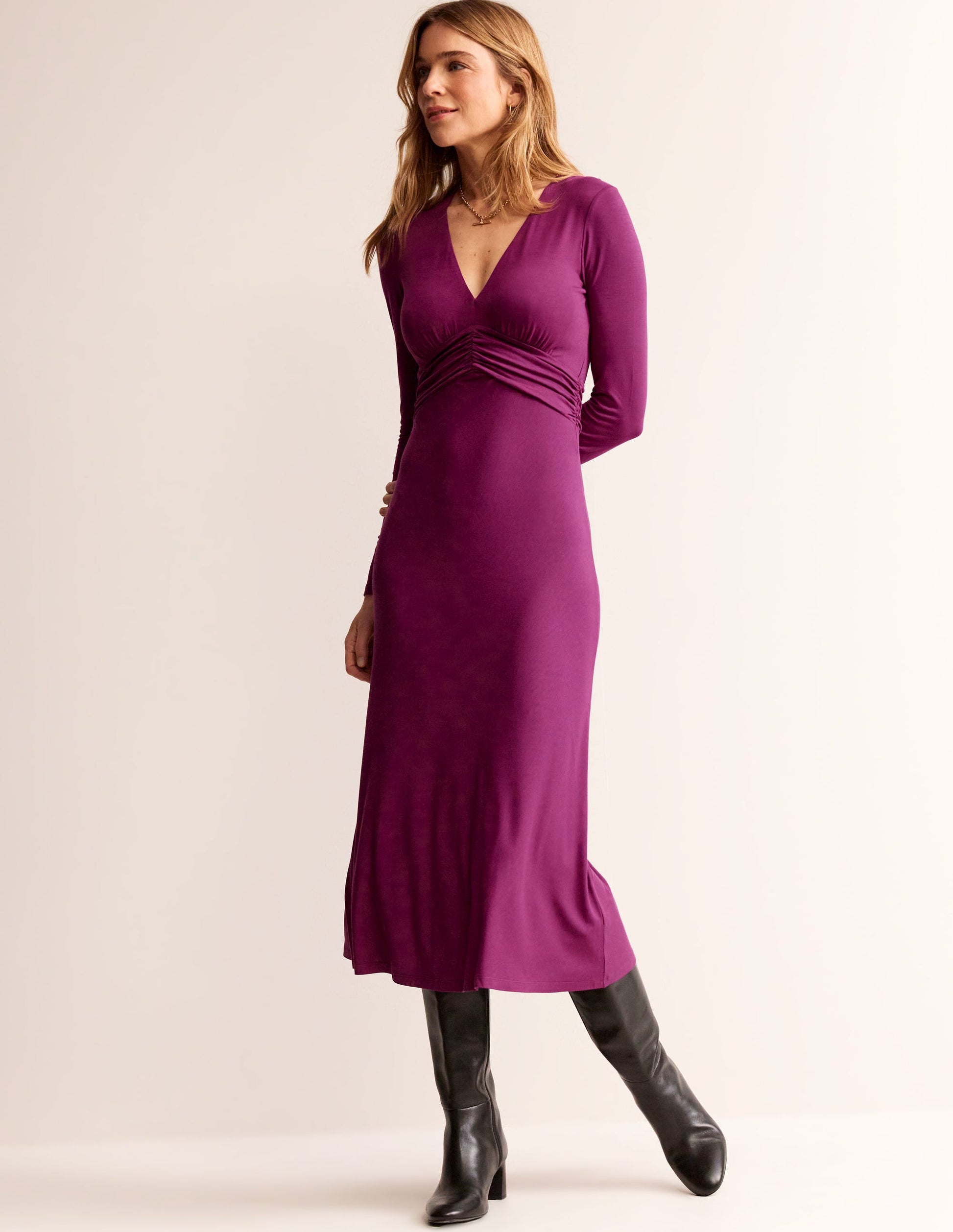 Elodie Empire Midi Dress-Damson Berry-4