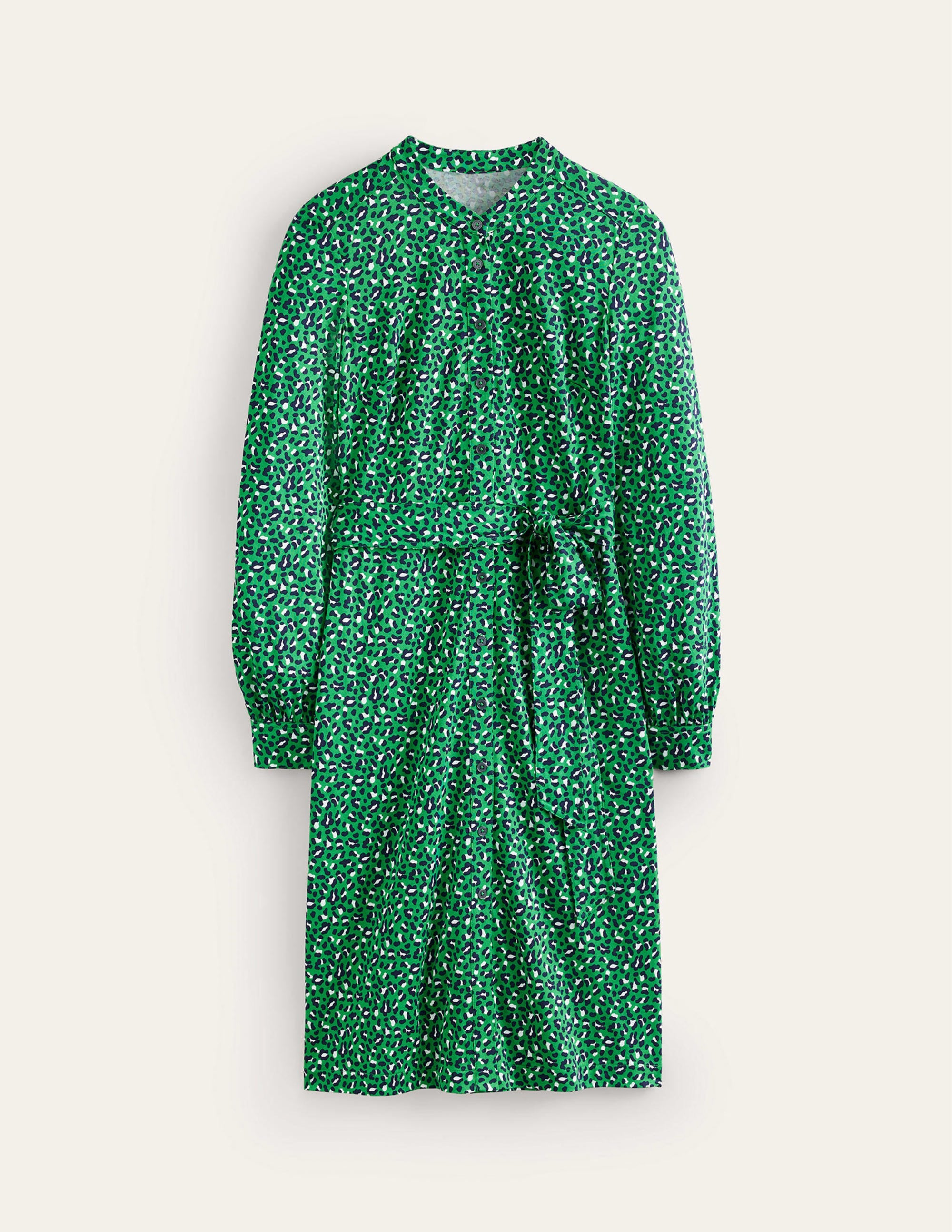 Julia Jersey Shirt Dress-Green Tambourine, Animal Print - Image 6