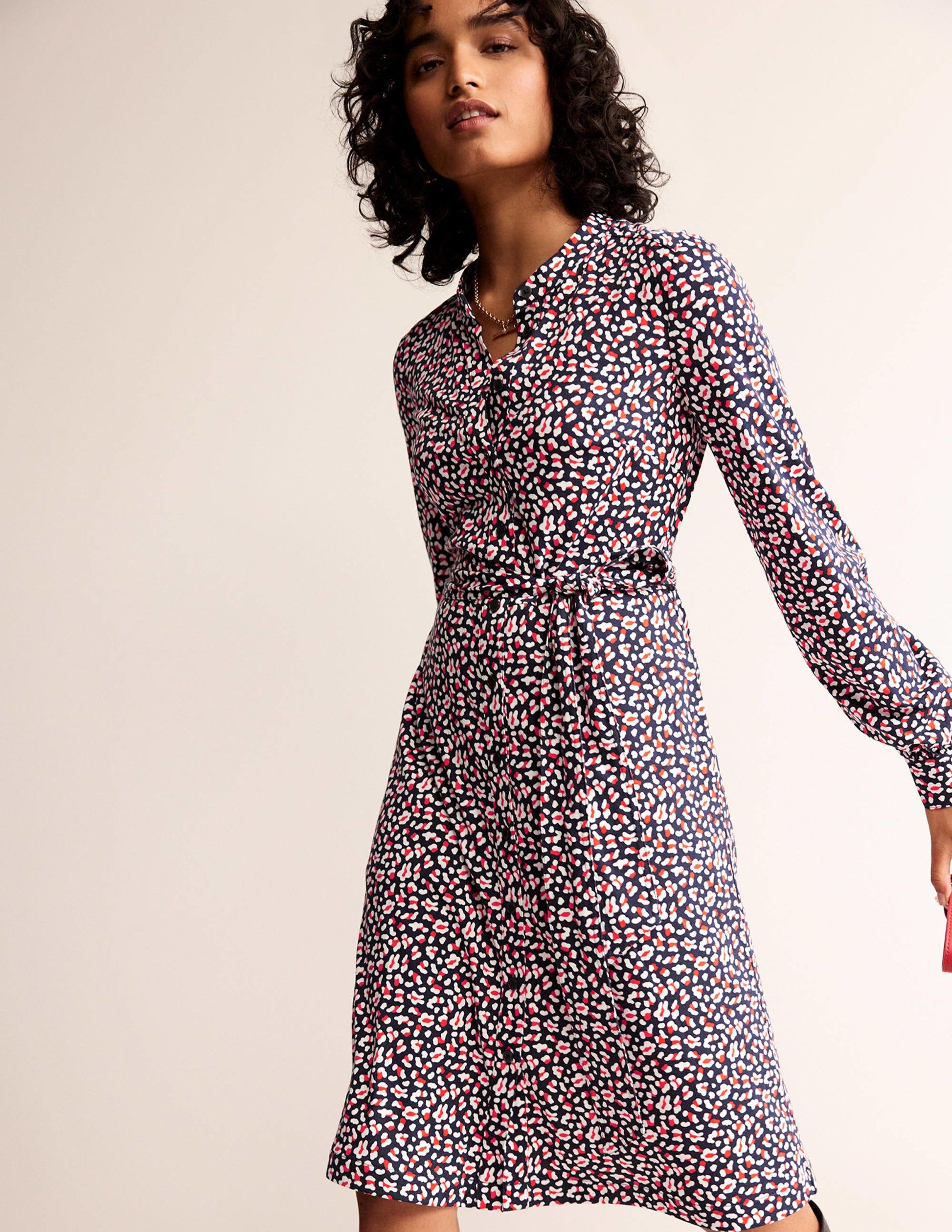 Julia Jersey Shirt Dress-French Navy, Animal Print-1