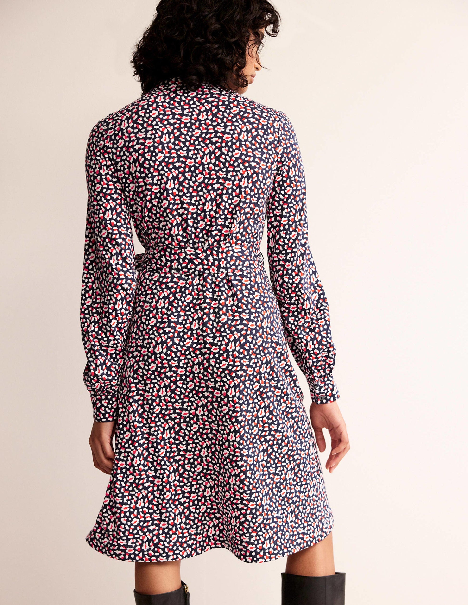 Julia Jersey Shirt Dress-French Navy, Animal Print-3