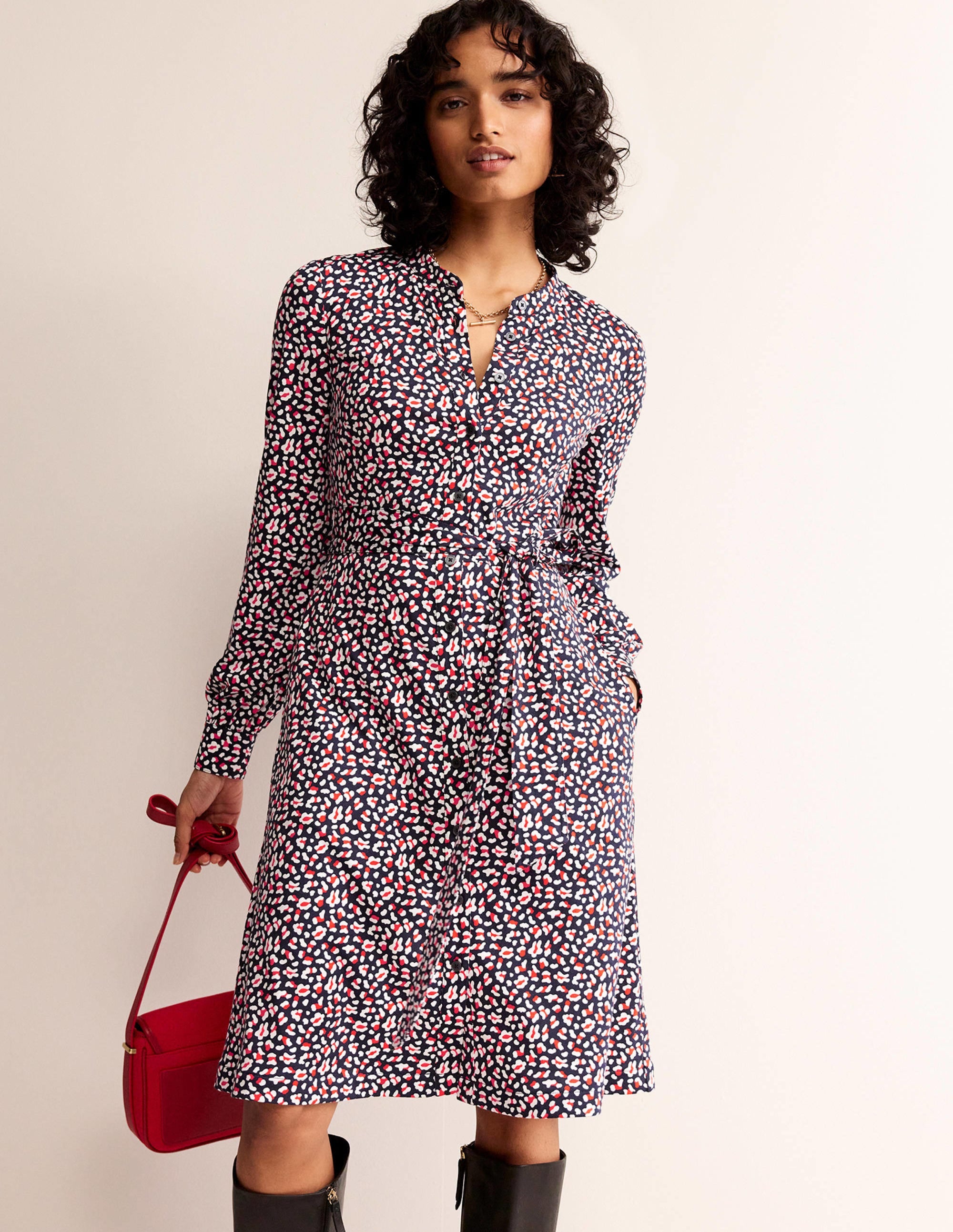 Julia Jersey Shirt Dress-French Navy, Animal Print - Image 4