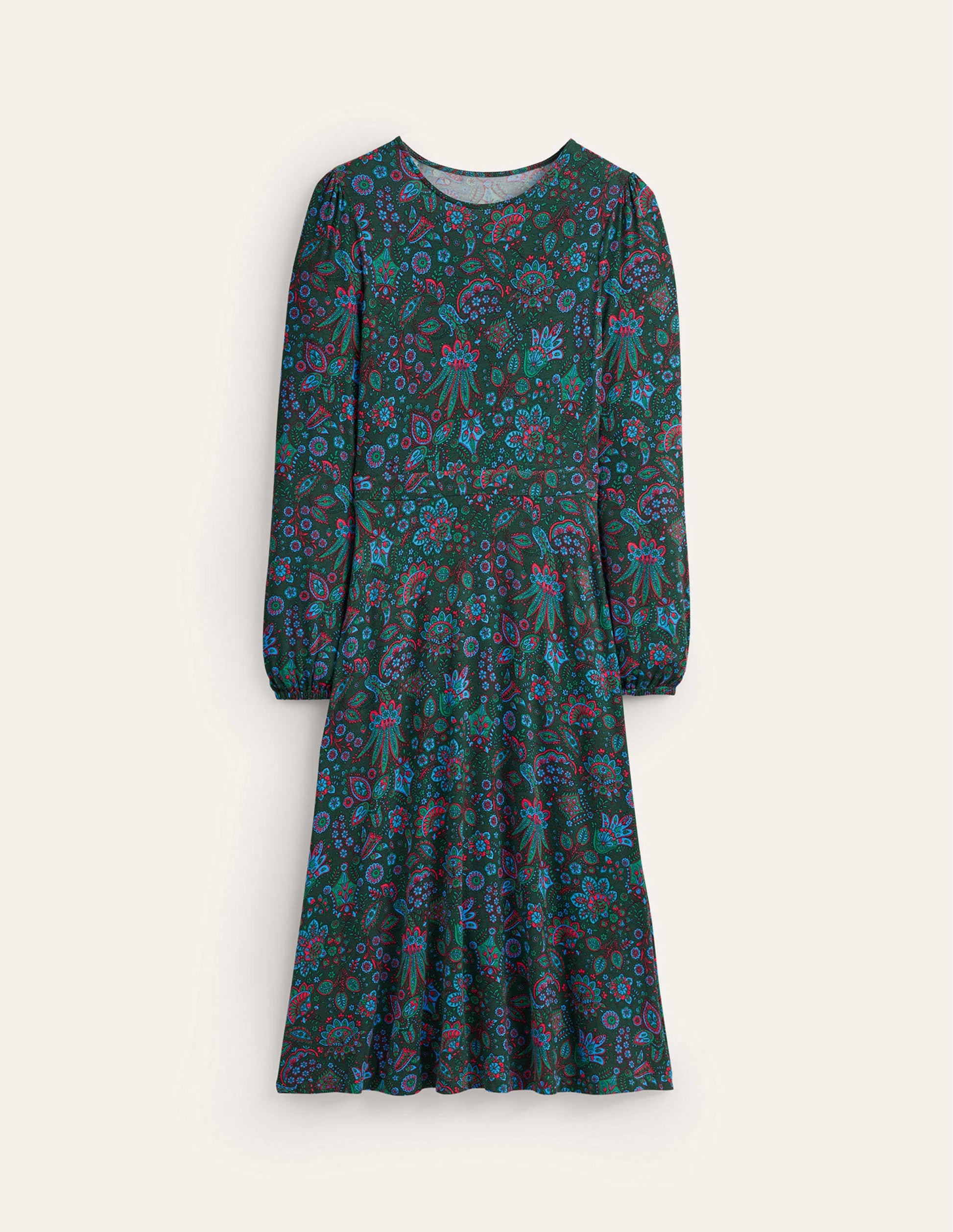 Camille Jersey Midi Dress-Chatsworth Green, Azalea Bloom-6