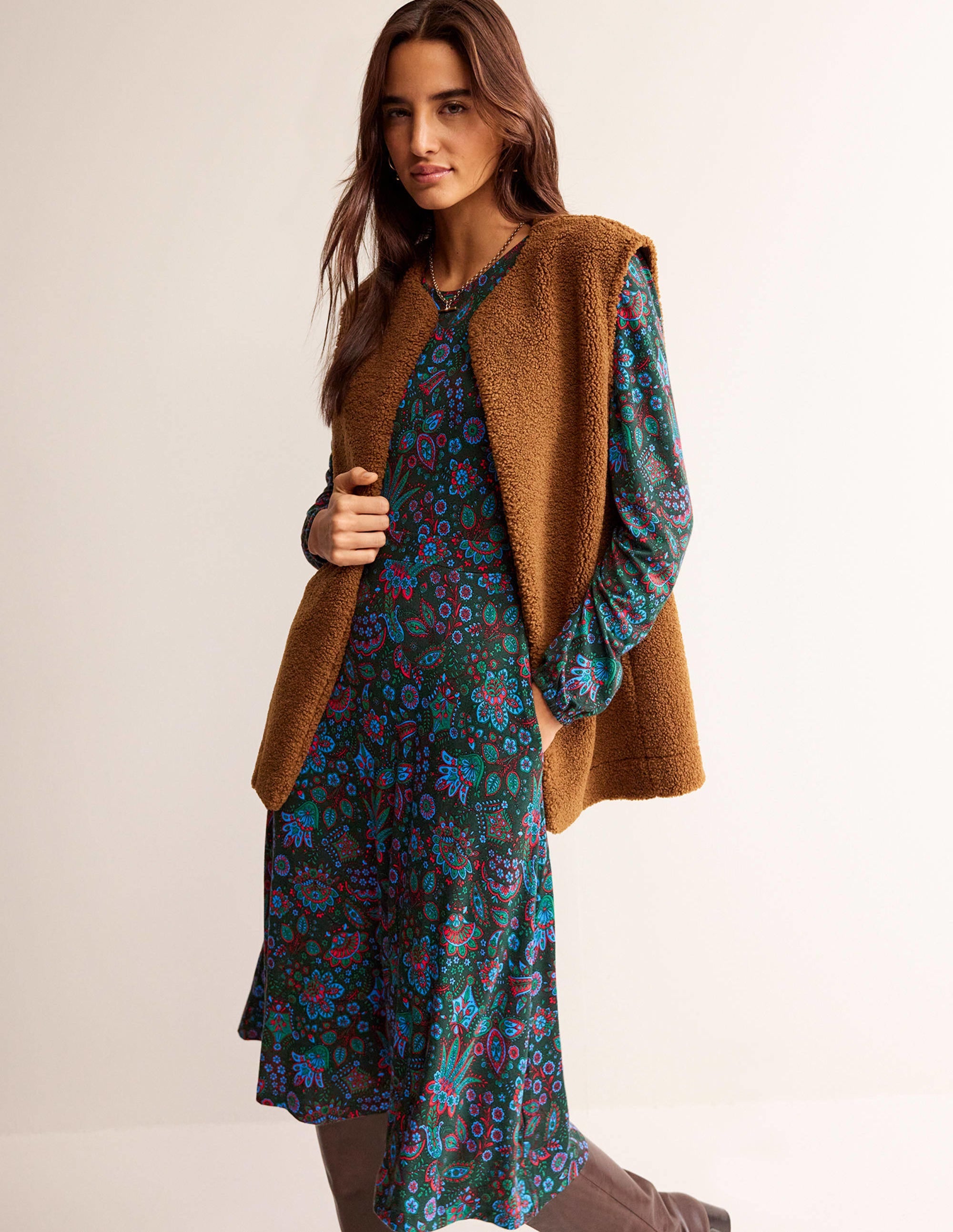 Camille Jersey Midi Dress-Chatsworth Green, Azalea Bloom - Image 1