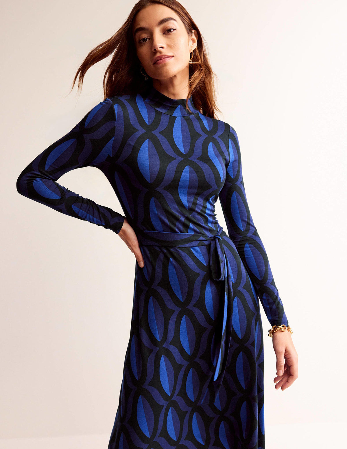 Alberta Jersey Midi Dress-Sapphire Blue, Geo Valley - Image 1